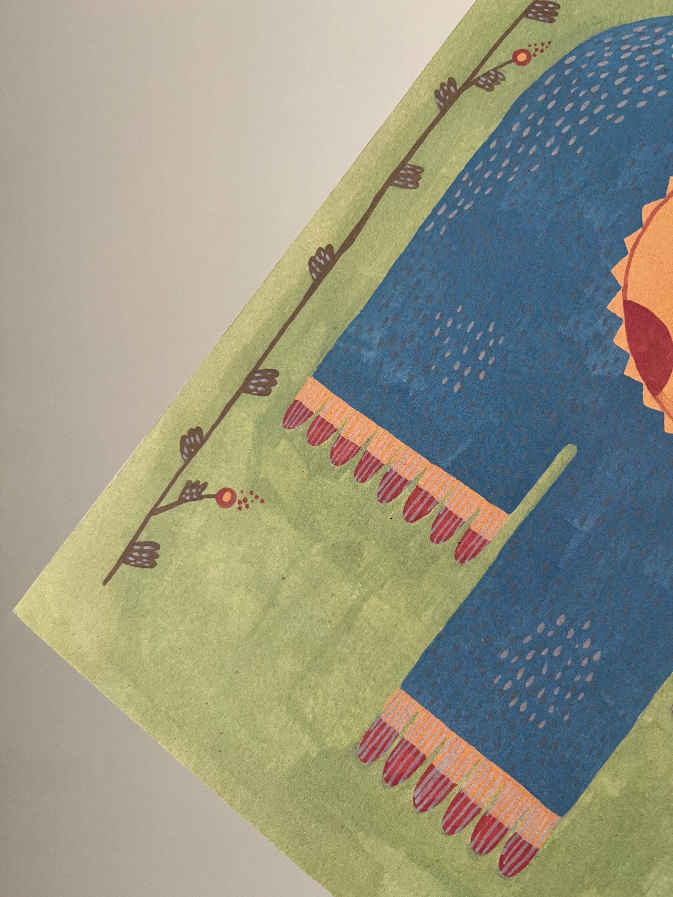 Folk art limited edition art print “Bird and Sun”