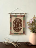 Hand-printed fabric tapestry with quilted frame “Hare and thistle”