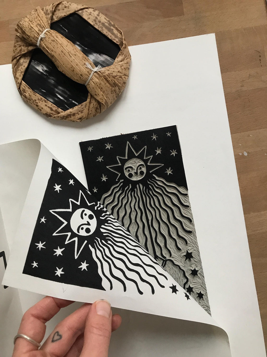 Original linocut print “Goat Dance”