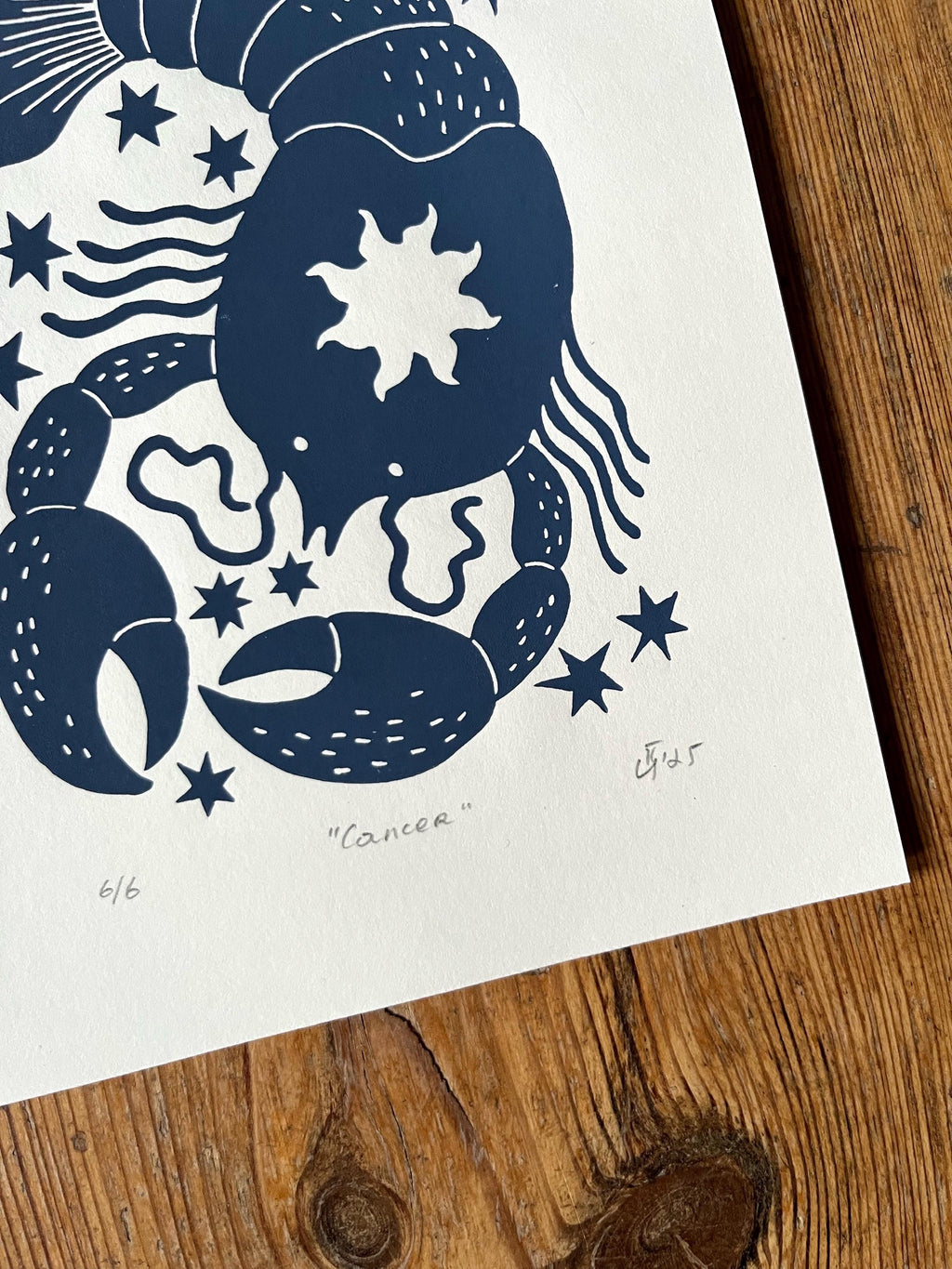 Hand carved original linocut print “Zodiac Sign. Cancer”