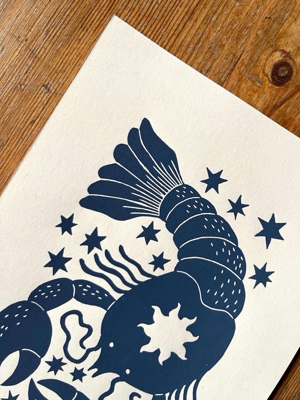 Hand carved original linocut print “Zodiac Sign. Cancer”
