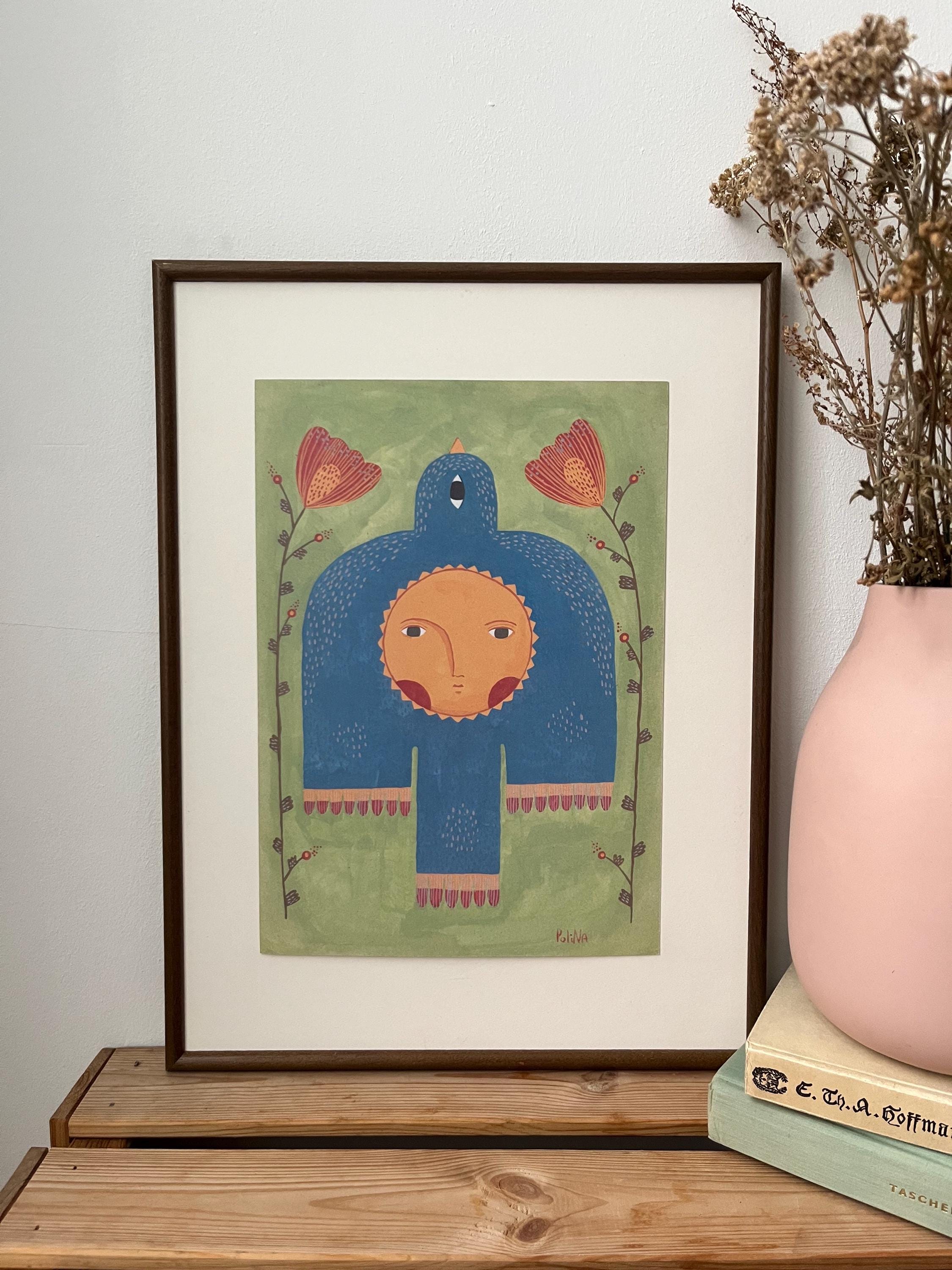 Folk art limited edition art print “Bird and Sun”