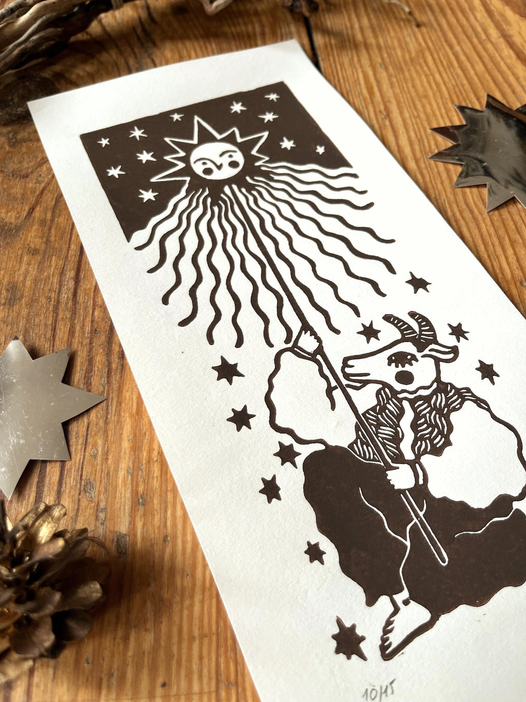 Original linocut print “Goat Dance”
