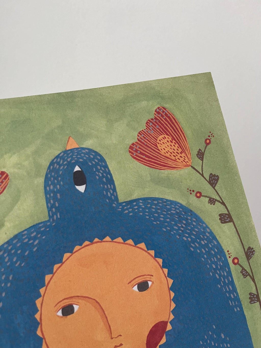 Folk art limited edition art print “Bird and Sun”