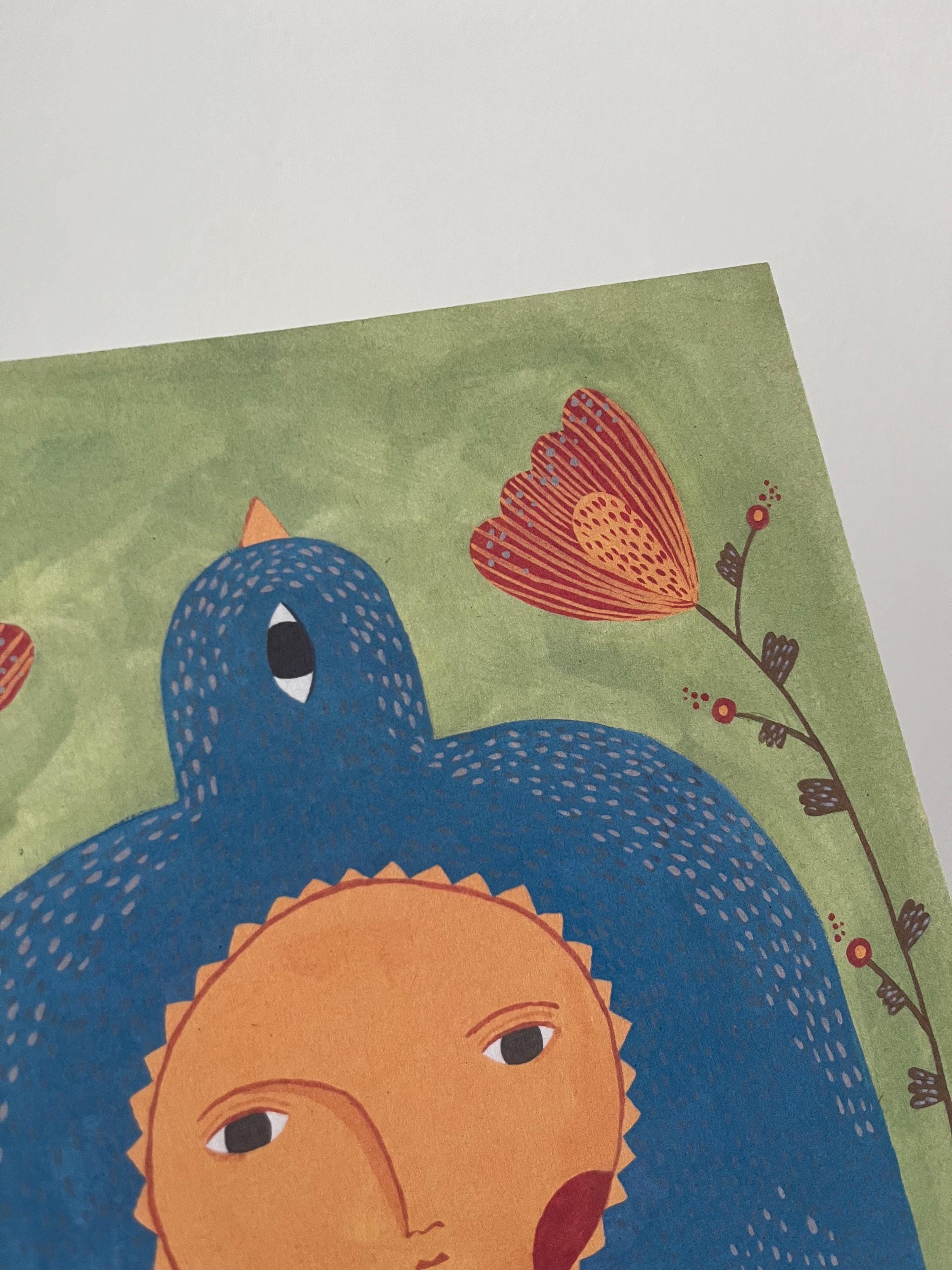 Folk art limited edition art print “Bird and Sun”