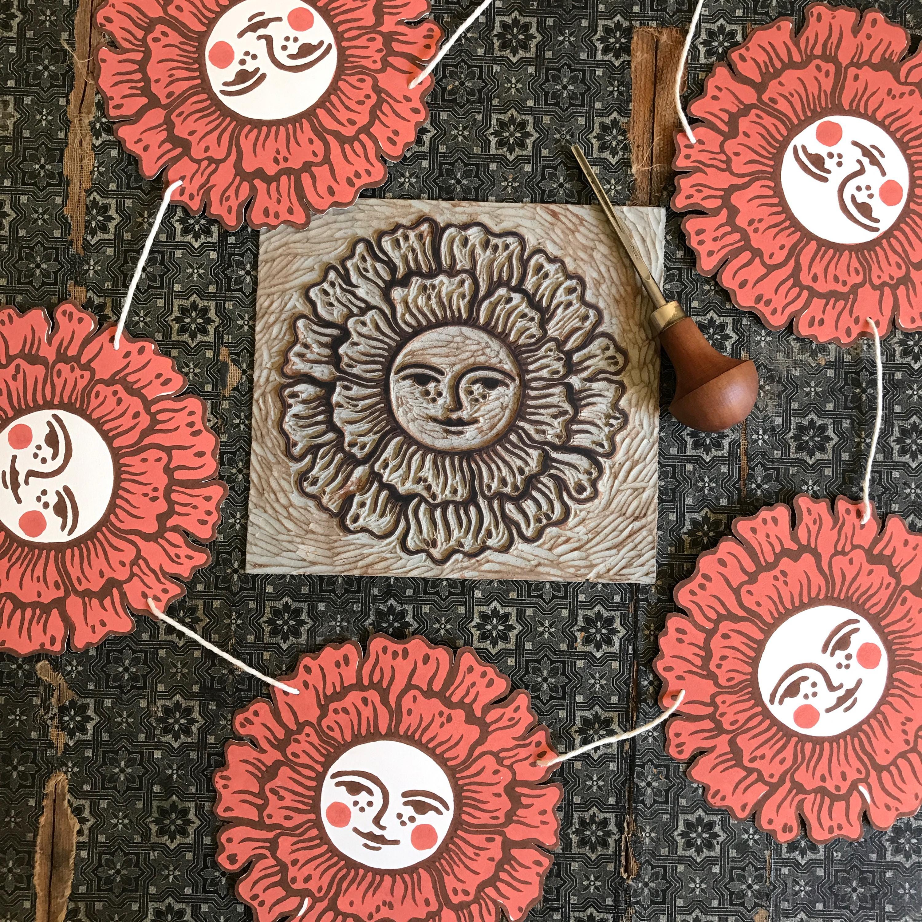 Friendly Flower | Original Linocut Print on Paper | Lino Print | Hand-printed Picture | Garden art