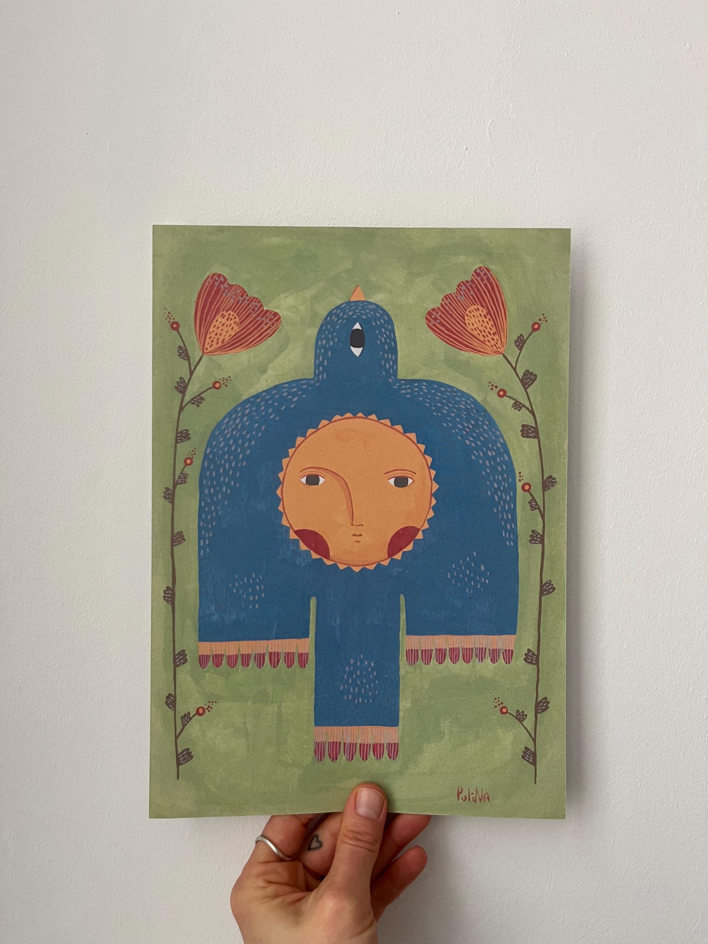 Folk art limited edition art print “Bird and Sun”