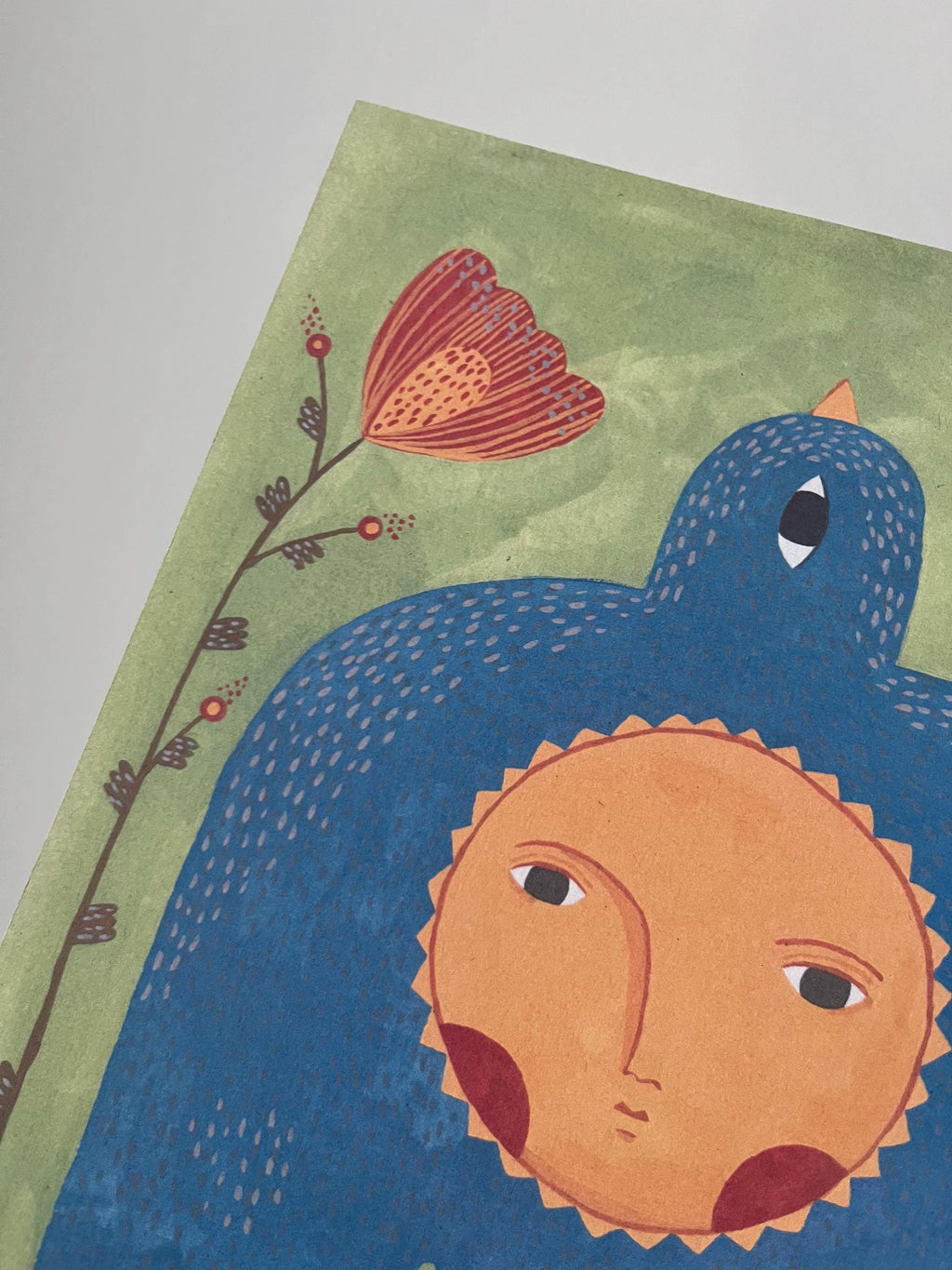 Folk art limited edition art print “Bird and Sun”