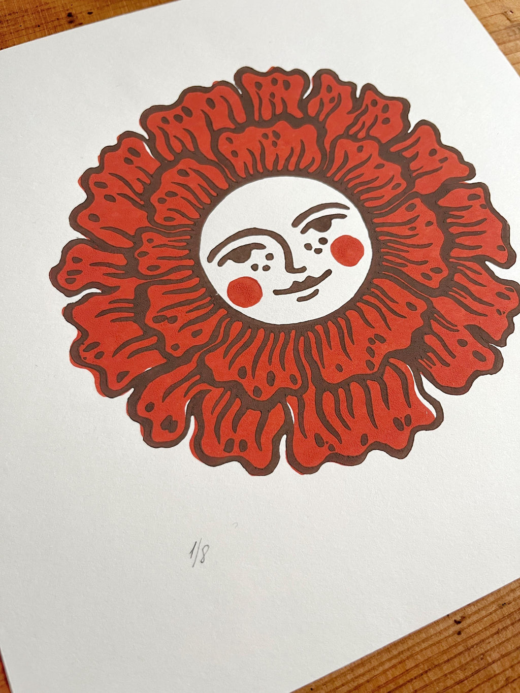 Hand-carved two-colour relief print “Happy Flower“