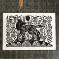 Original Linocut Print “Wolf and Moon”