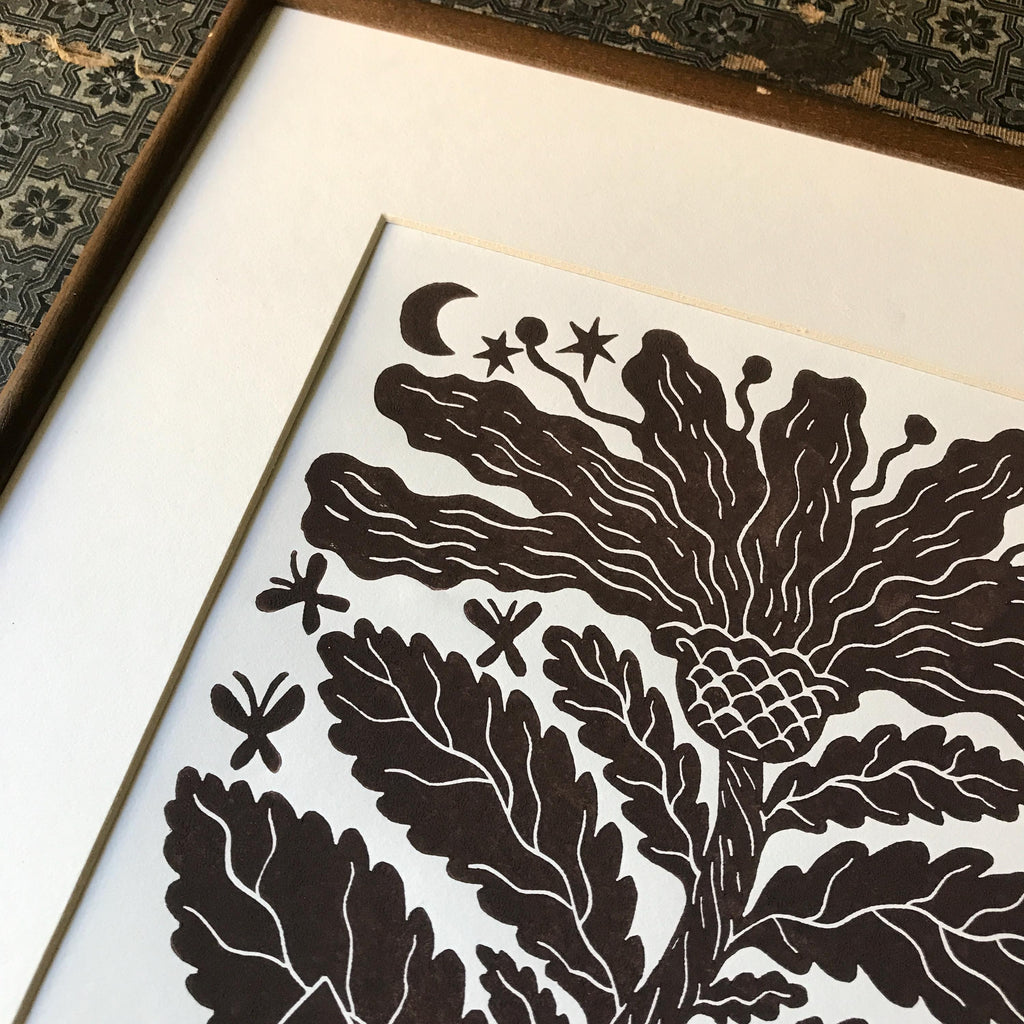 Original relief print “Fairies and Flower”