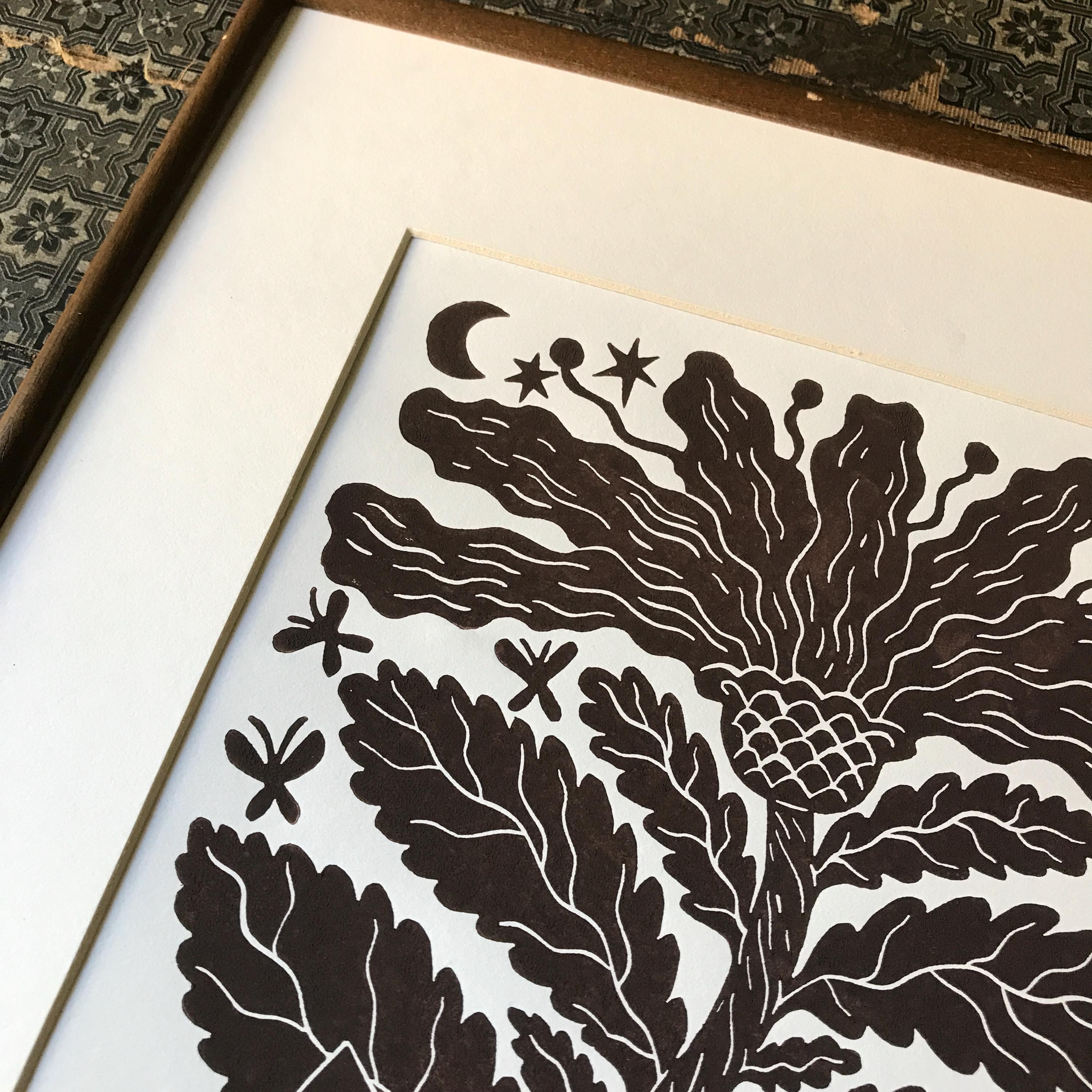 Original relief print “Fairies and Flower”