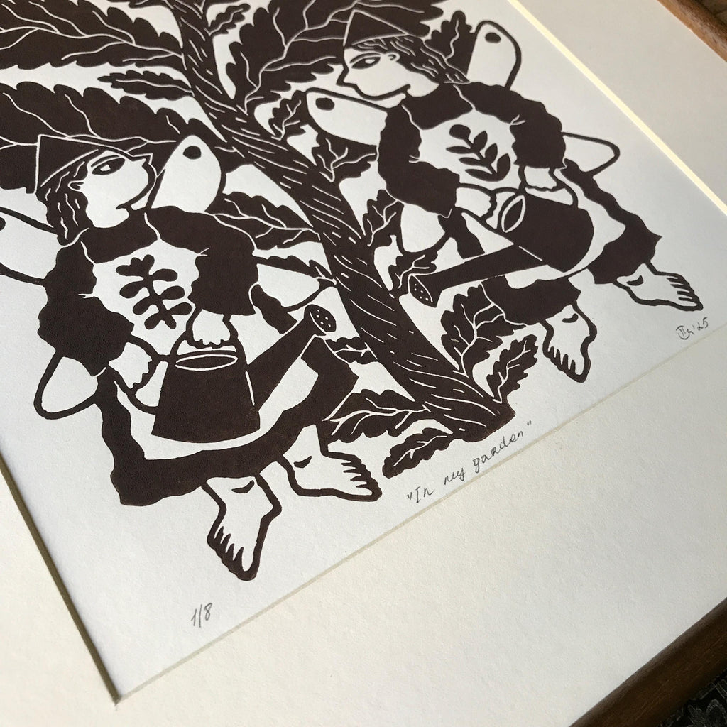Original relief print “Fairies and Flower”