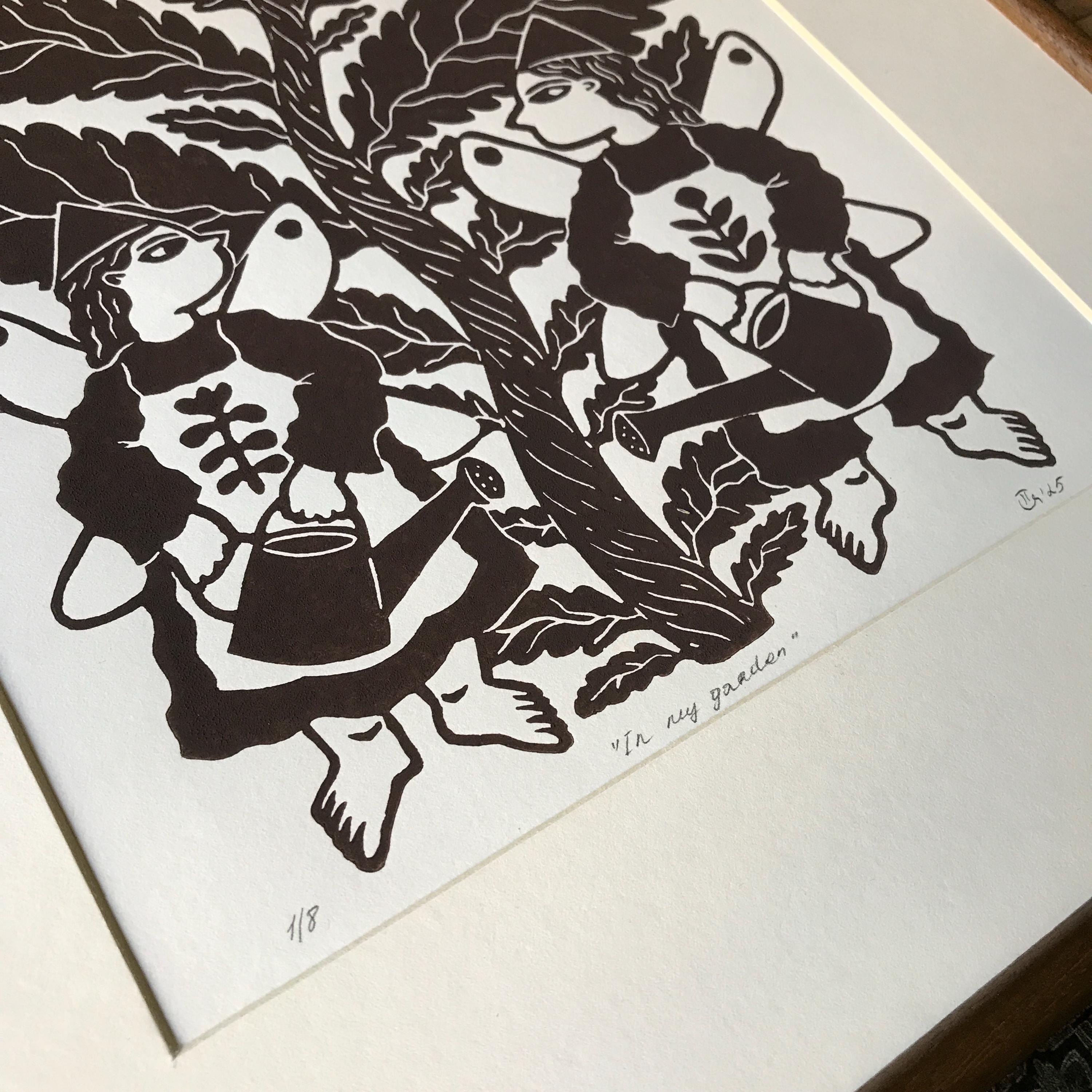 Original relief print “Fairies and Flower”