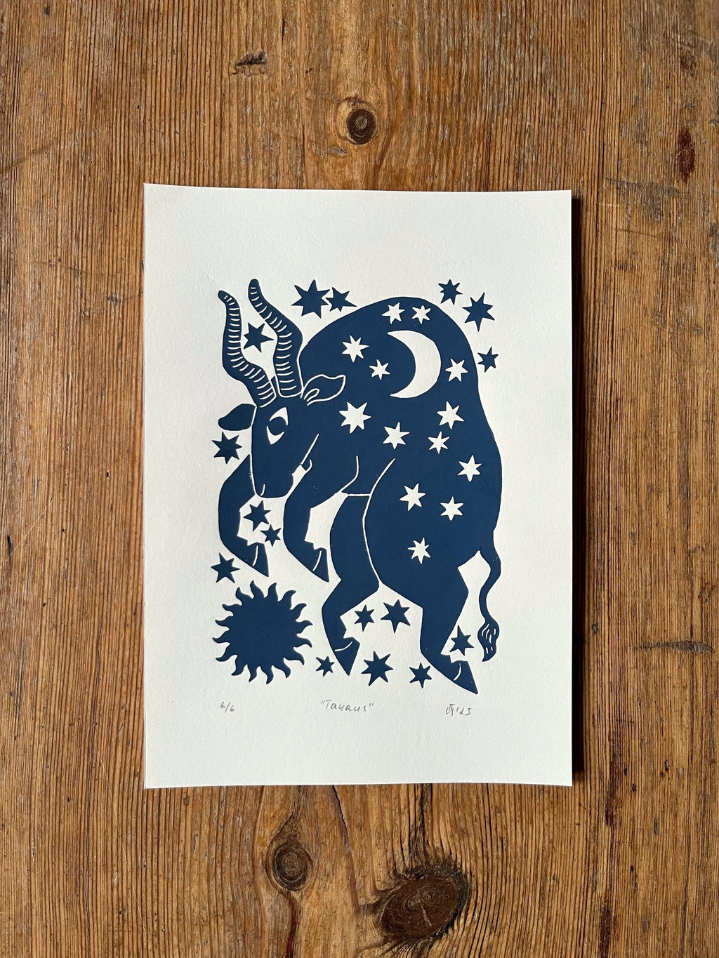 Hand carved original linocut print “Zodiac Sign. Taurus”