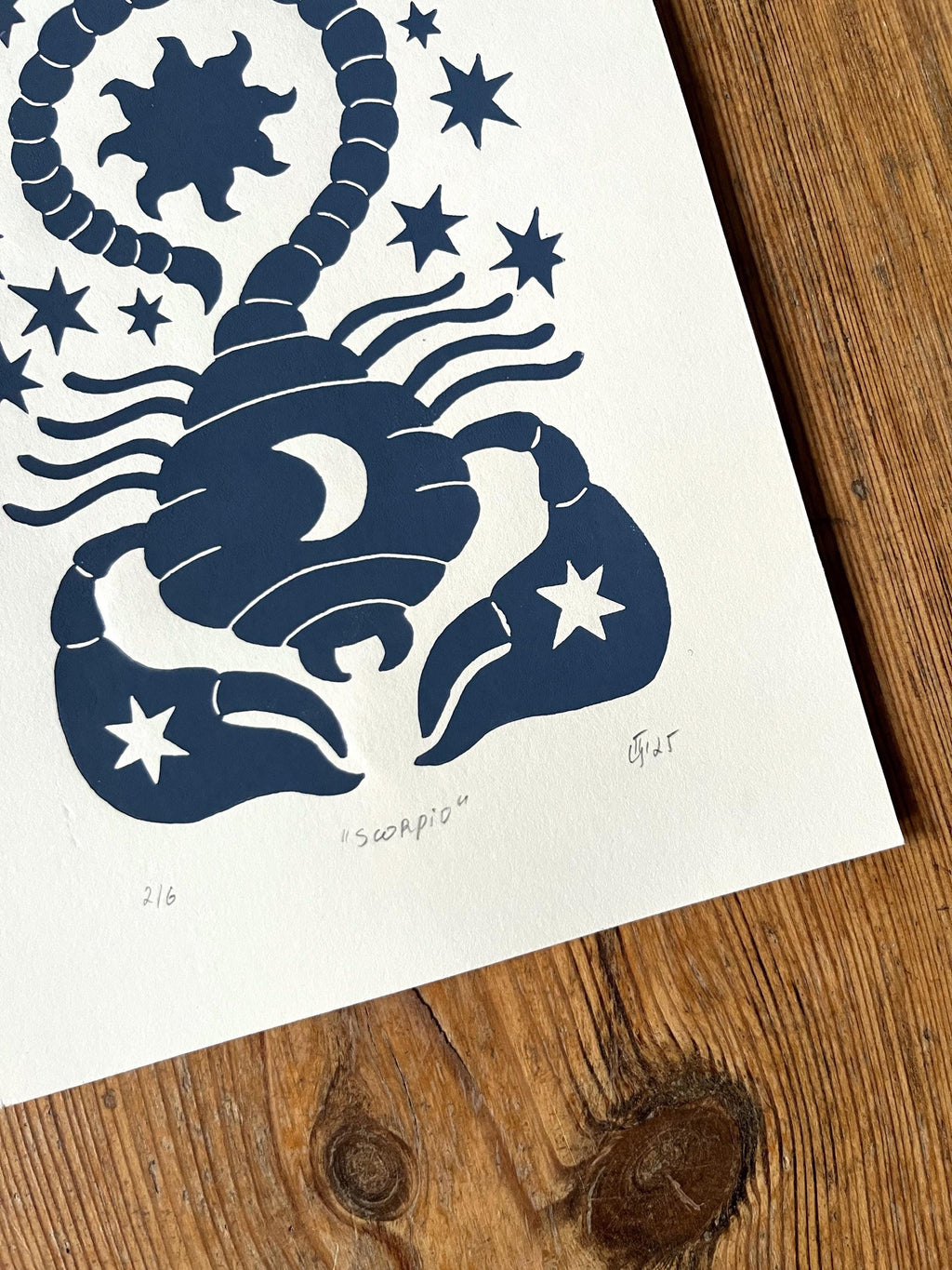 Hand carved original linocut print “Zodiac Sign. Scorpio”