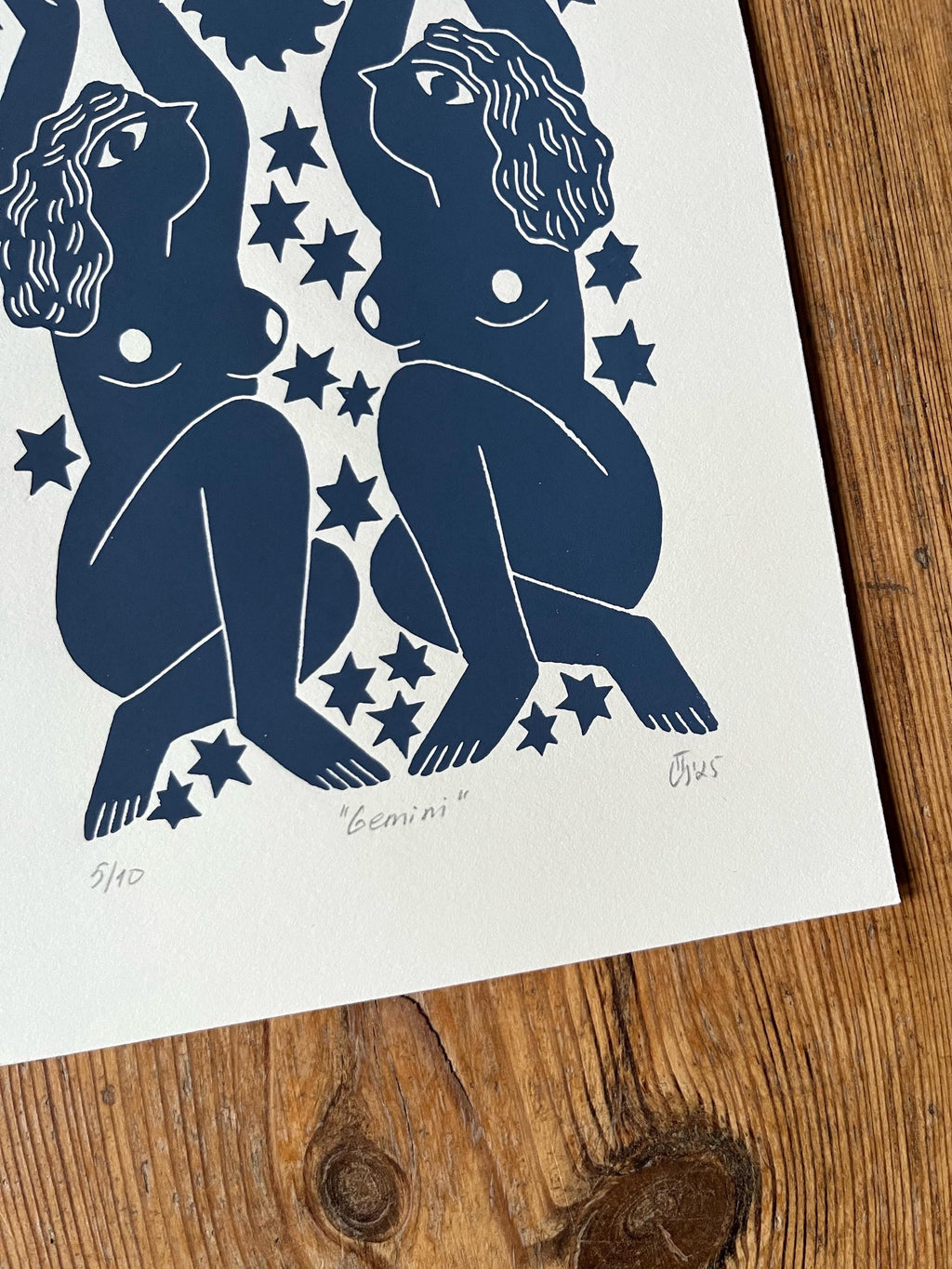 Hand carved original linocut print “Zodiac Sign. Gemini”