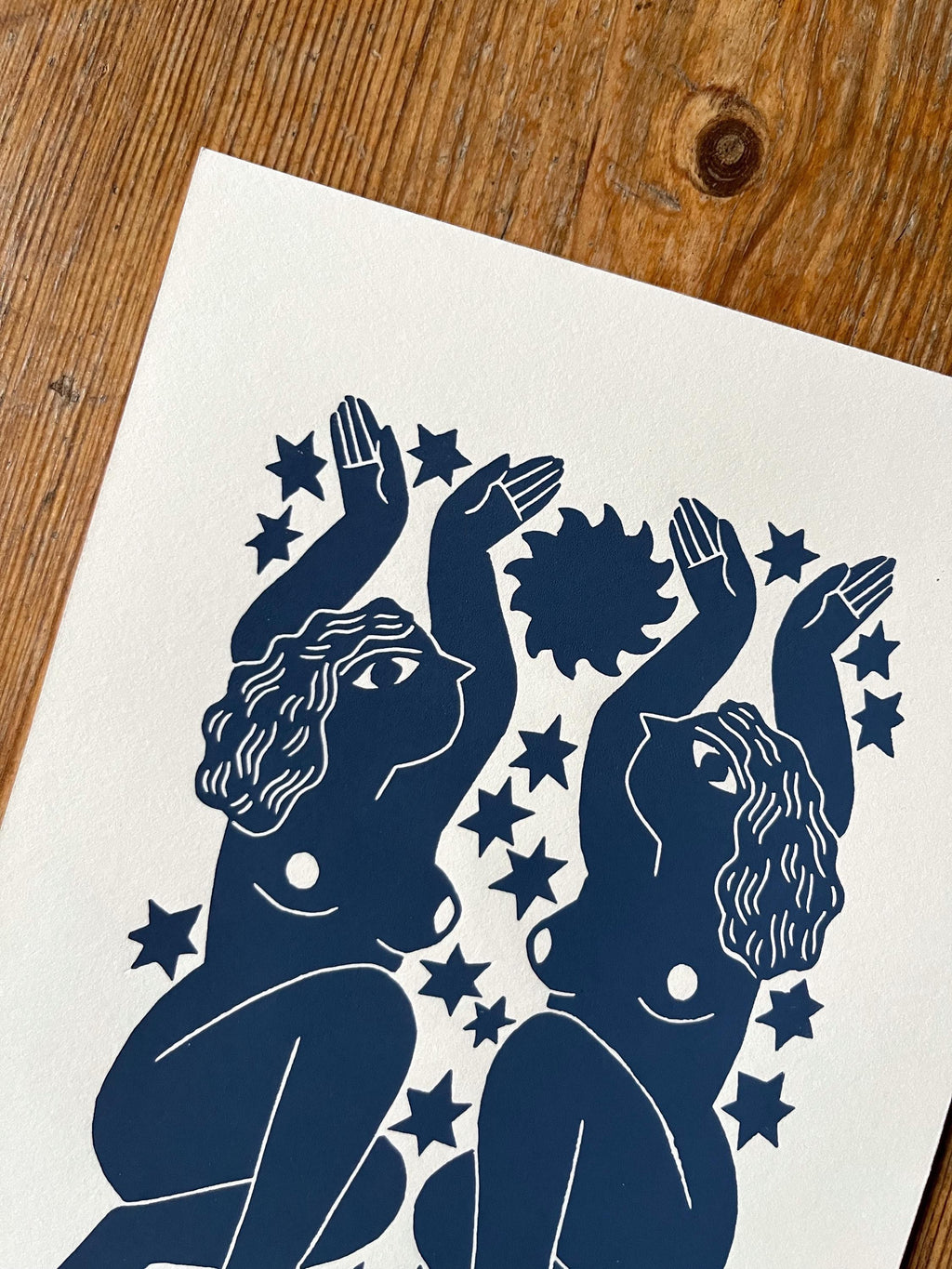 Hand carved original linocut print “Zodiac Sign. Gemini”