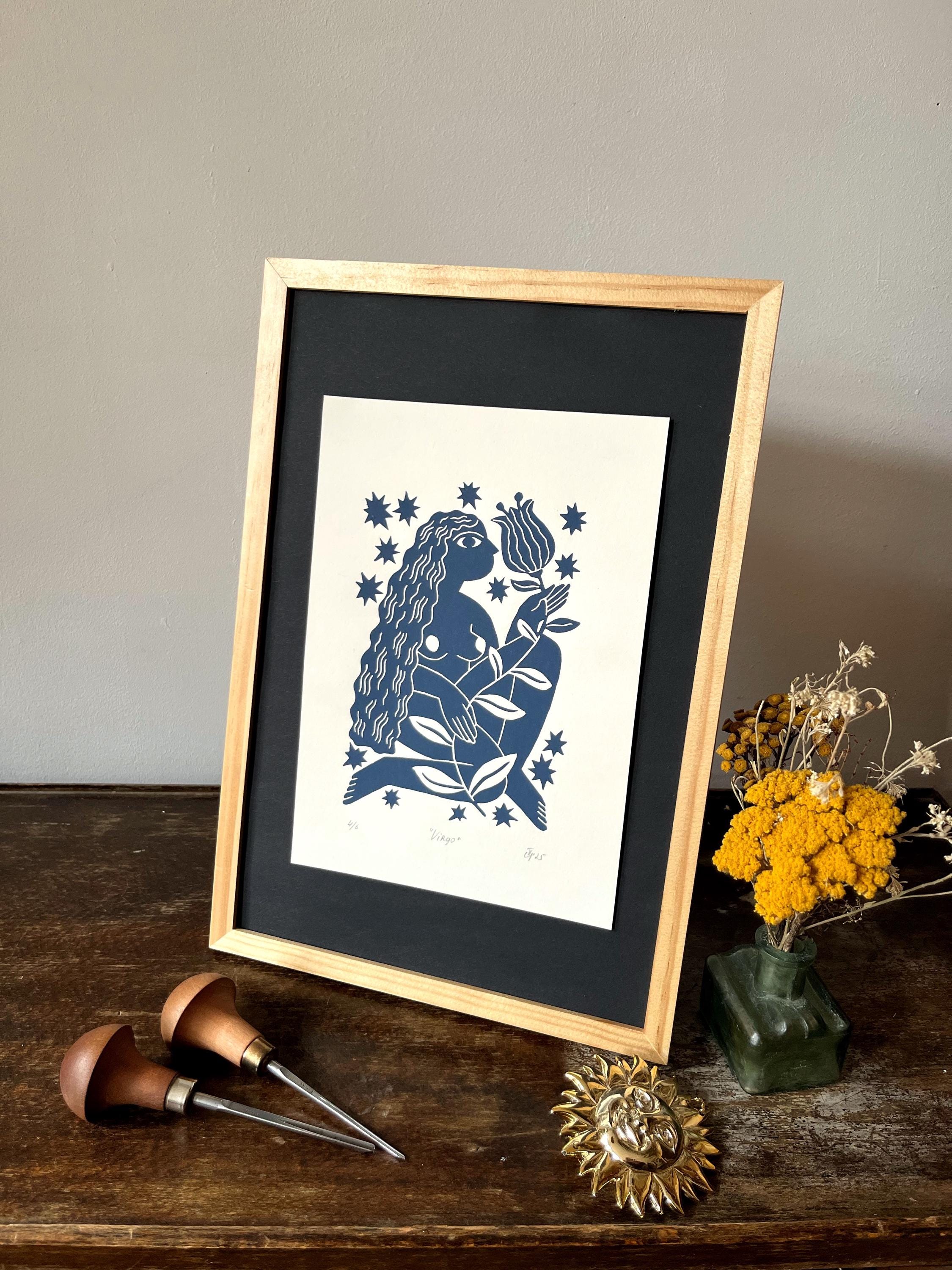 Hand carved original linocut print “Zodiac Sign. Virgo”