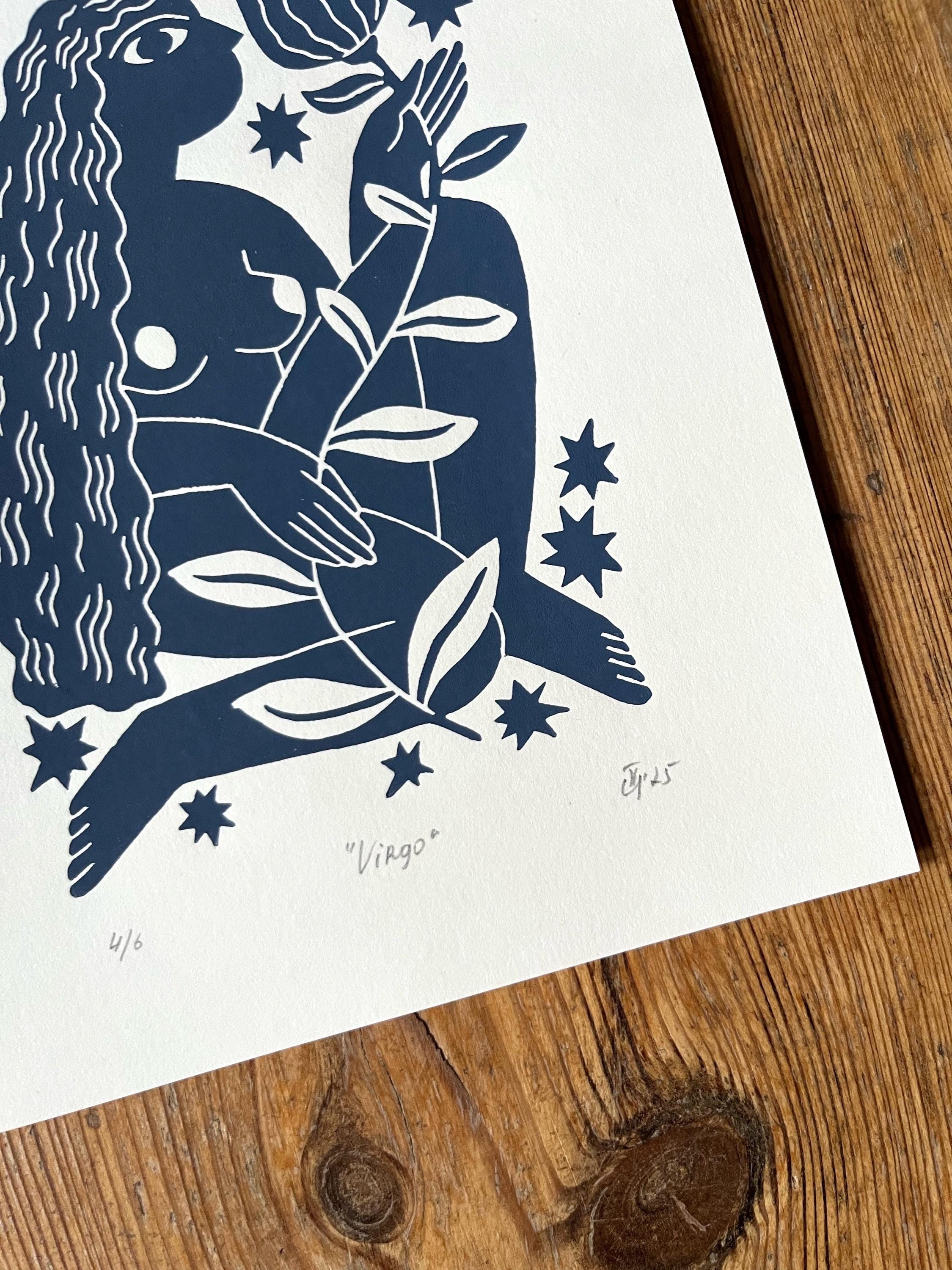 Hand carved original linocut print “Zodiac Sign. Virgo”