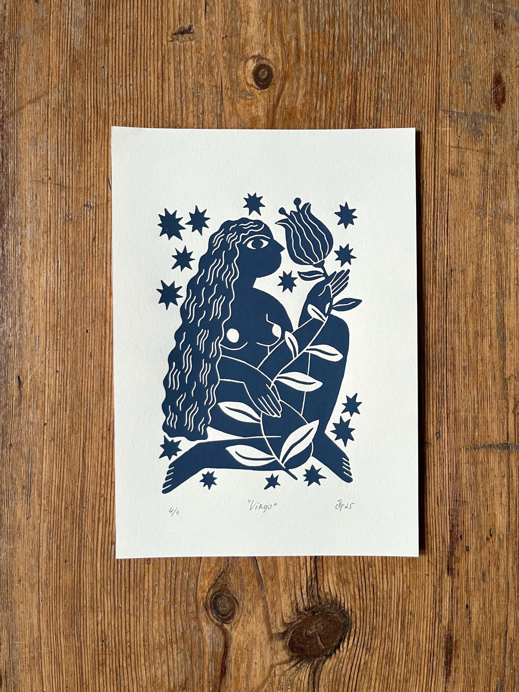 Hand carved original linocut print “Zodiac Sign. Virgo”
