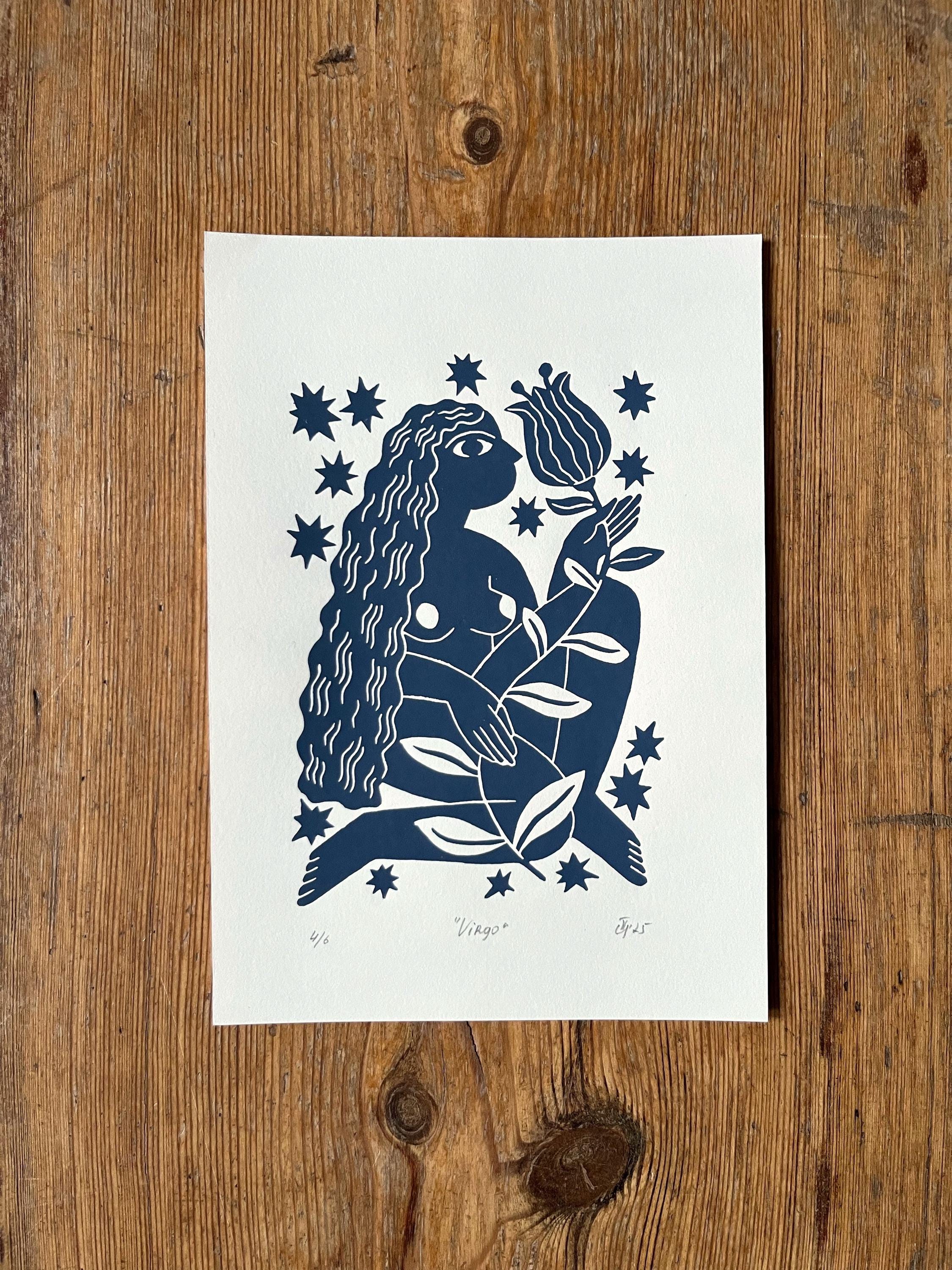 Hand carved original linocut print “Zodiac Sign. Virgo”