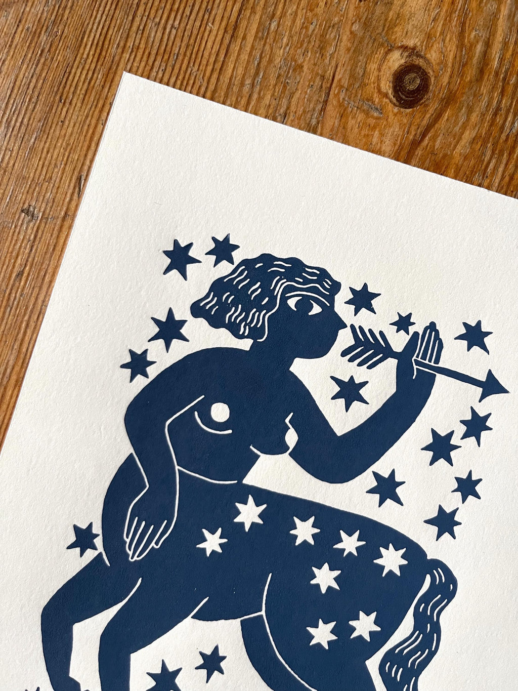 Hand carved original linocut print “Zodiac Sign. Sagittarius”
