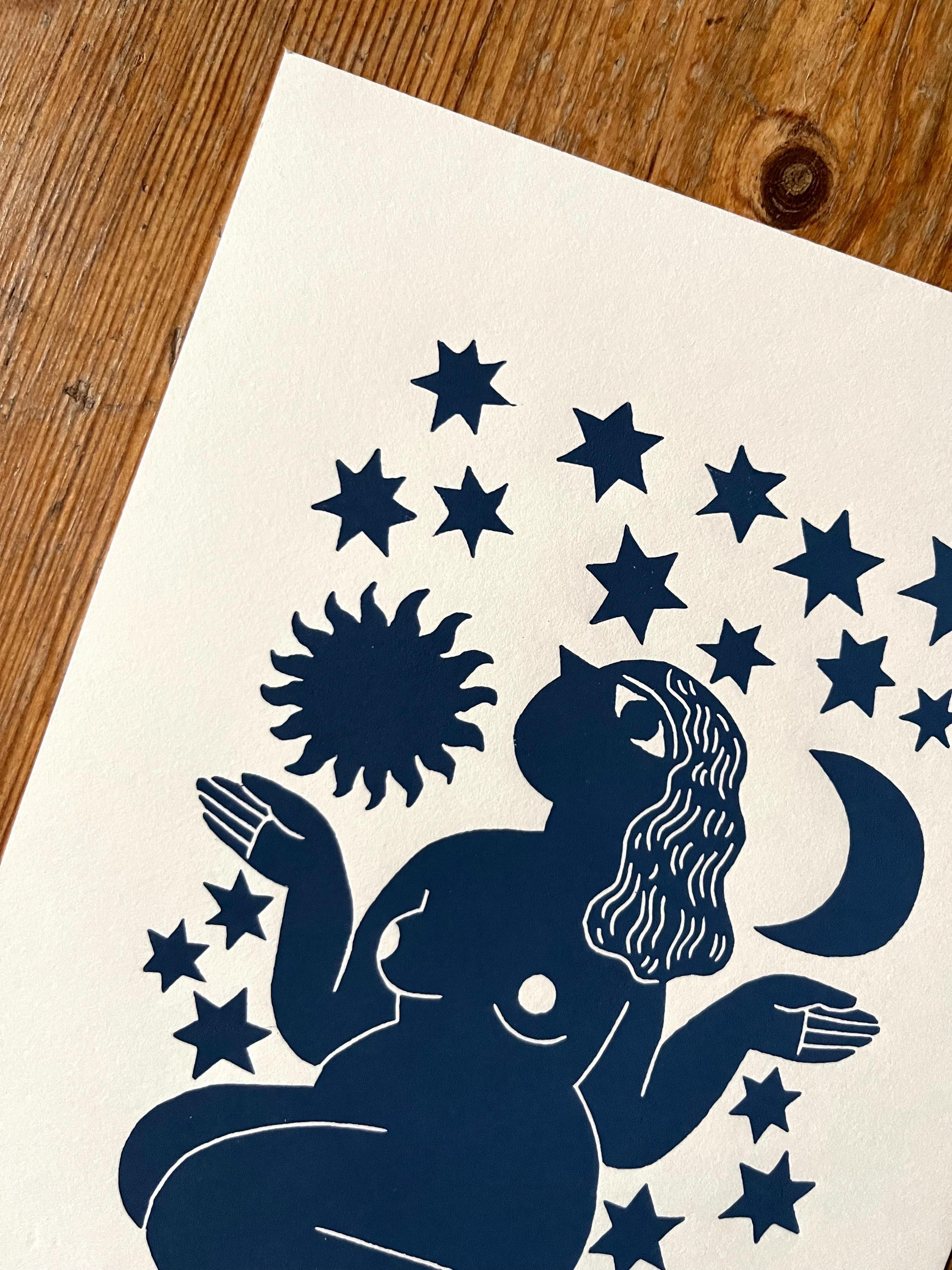 Hand carved original linocut print “Zodiac Sign. Libra”
