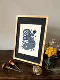 Hand carved original linocut print “Zodiac Sign. Capricorn”