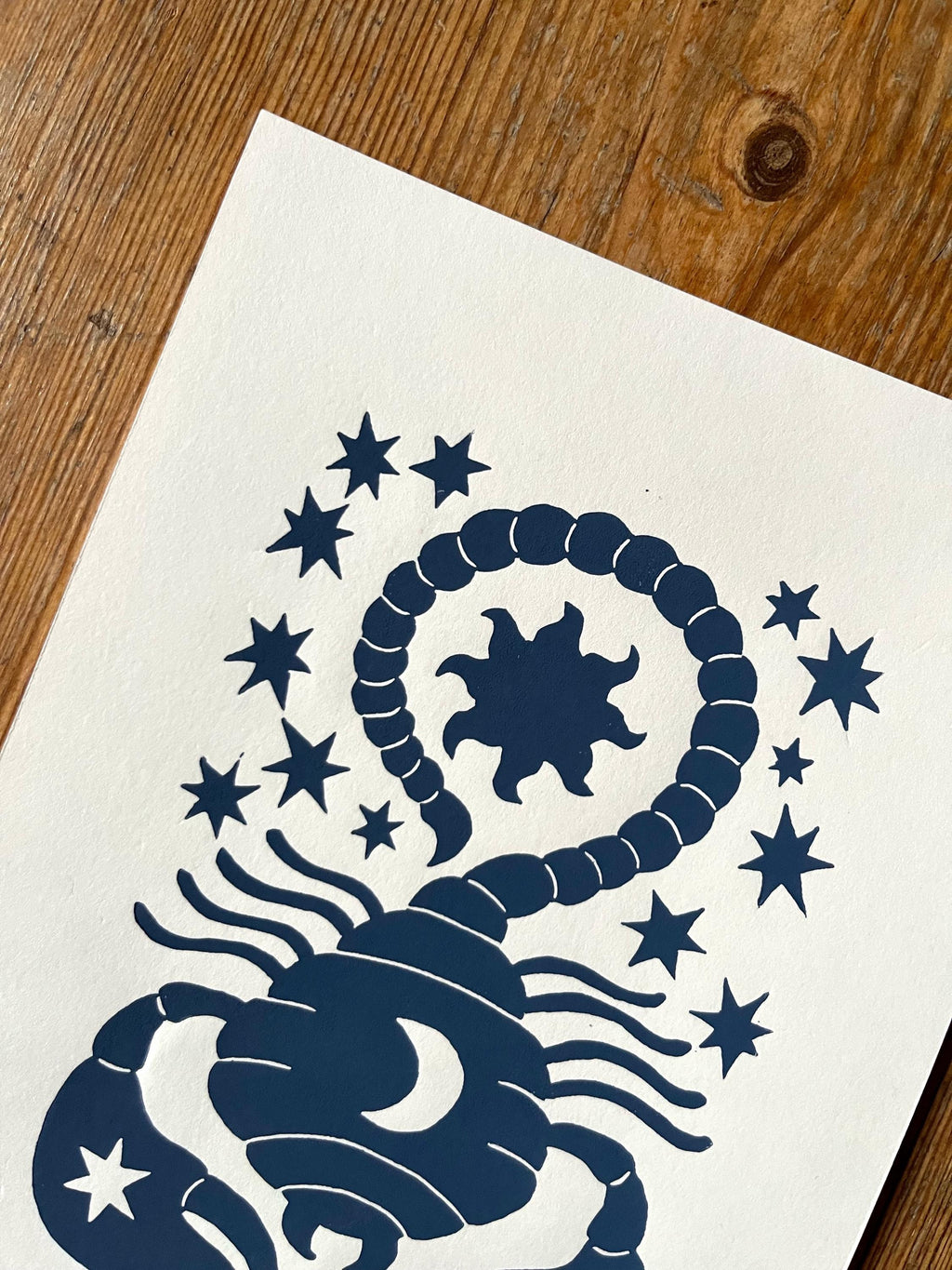 Hand carved original linocut print “Zodiac Sign. Scorpio”