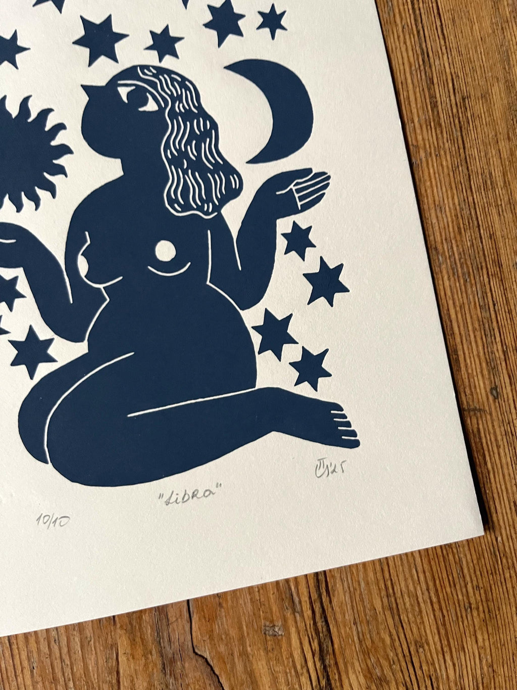 Hand carved original linocut print “Zodiac Sign. Libra”