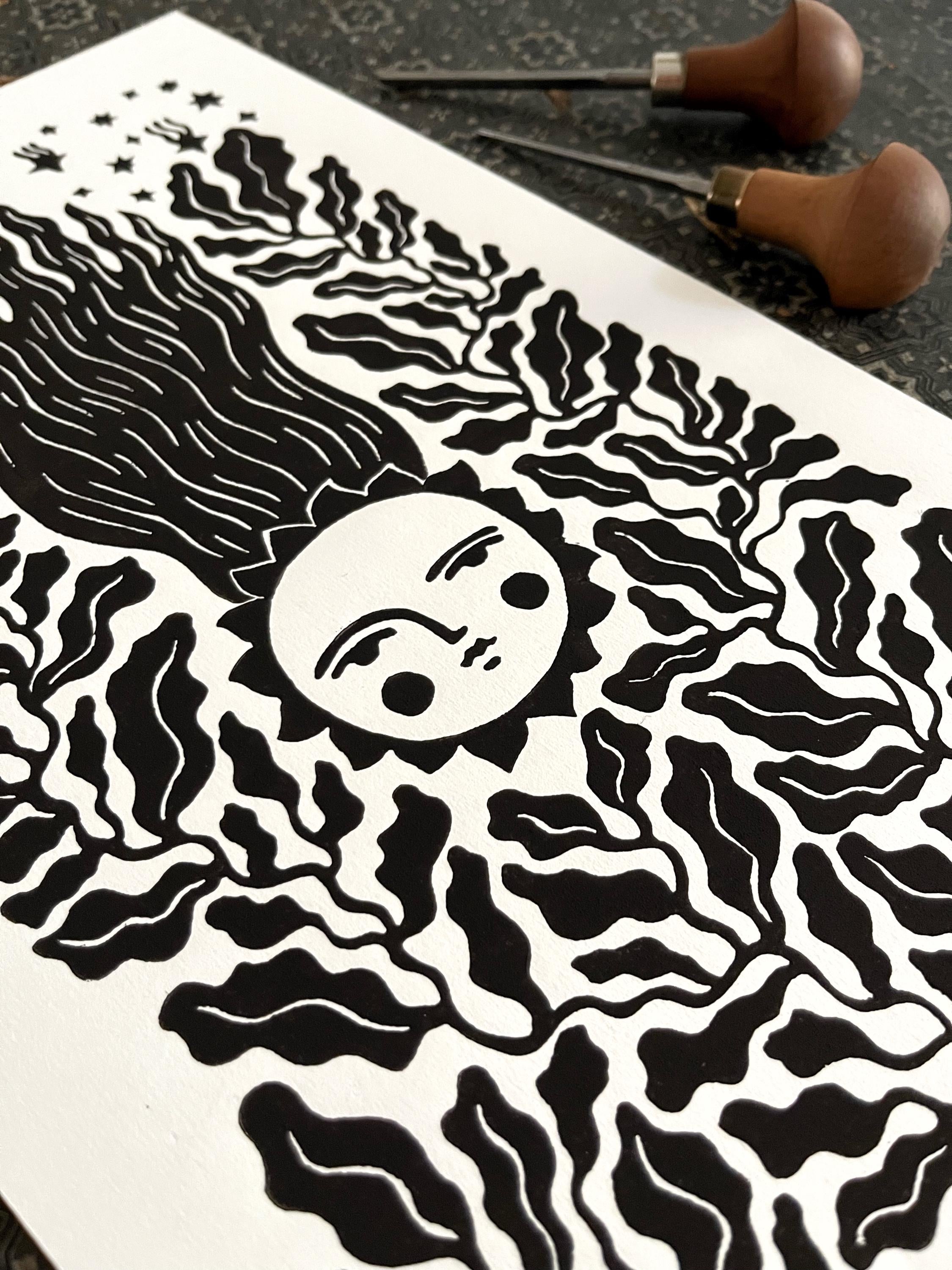 Original Linocut Print “Shooting Star”