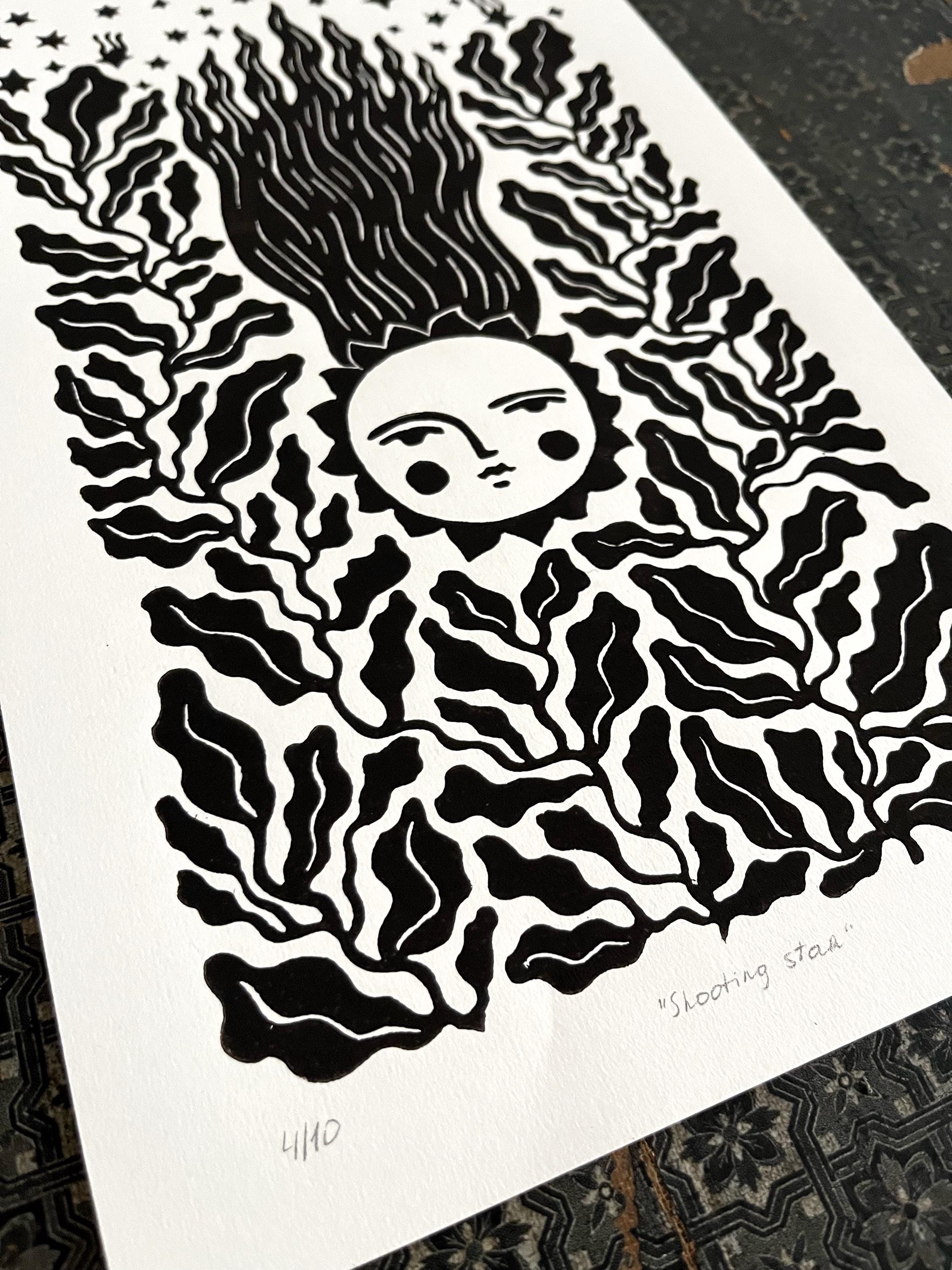 Original Linocut Print “Shooting Star”