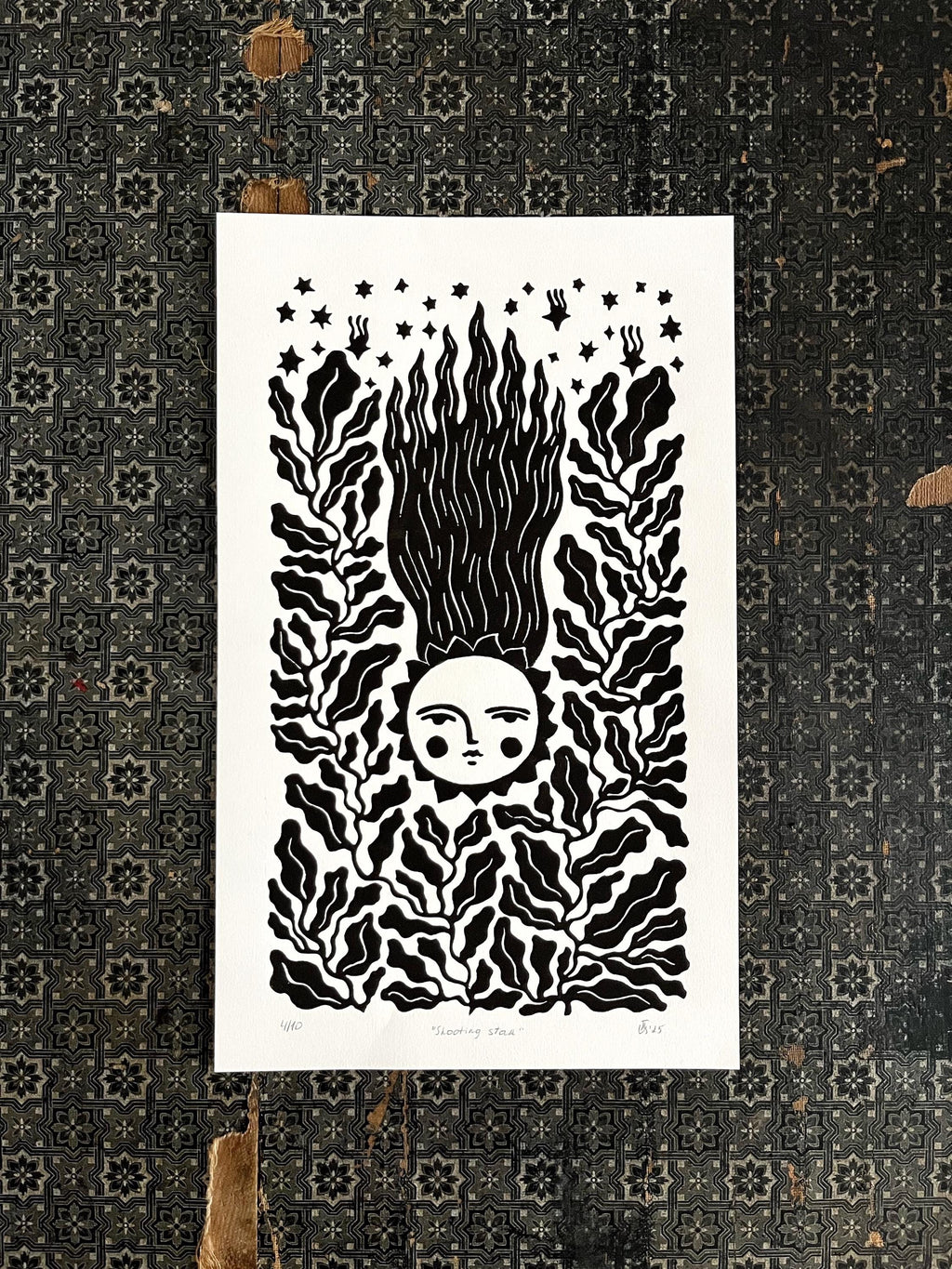 Original Linocut Print “Shooting Star”