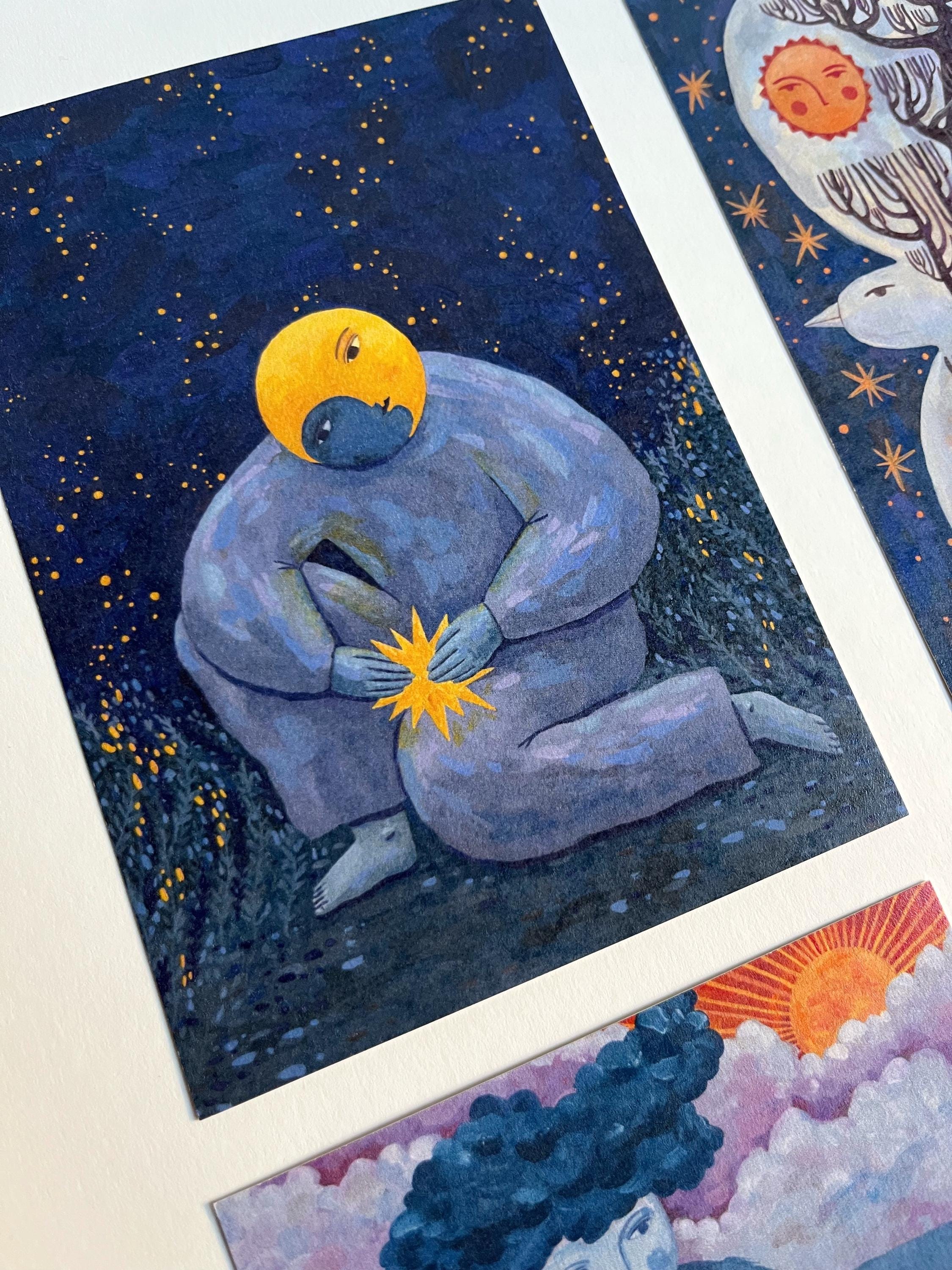 Postcard set. Mythology and folk art. Gouache painting. Recycling paper