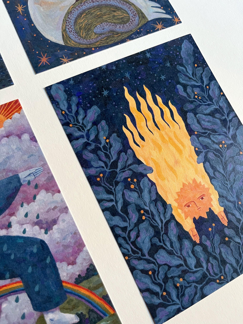 Postcard set. Mythology and folk art. Gouache painting. Recycling paper