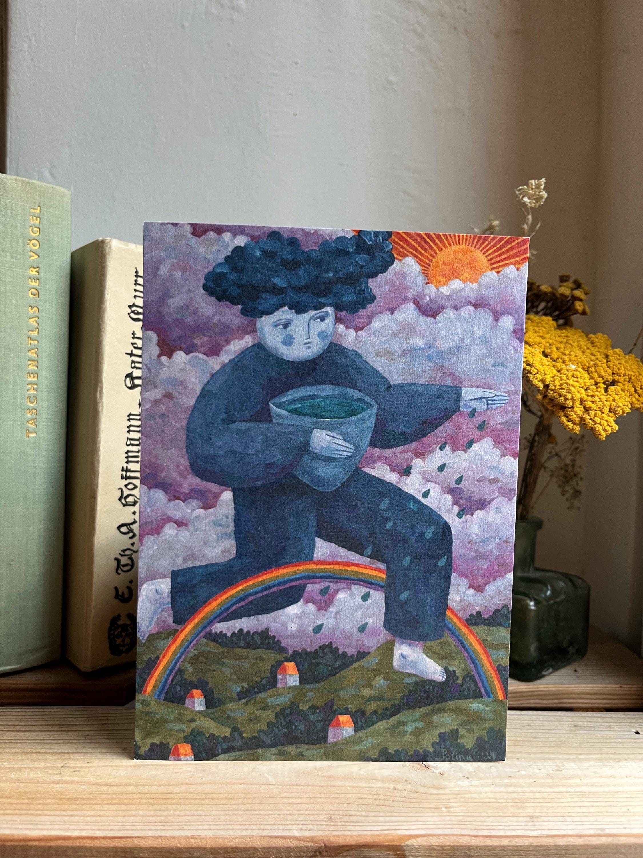 Postcard set. Folklore and mythology. Gouache painting. Recycling paper