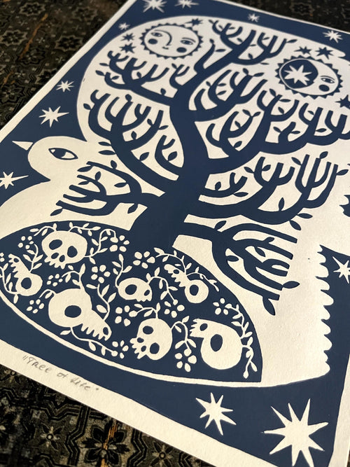 Original hand-printed linocut “Tree of Life”