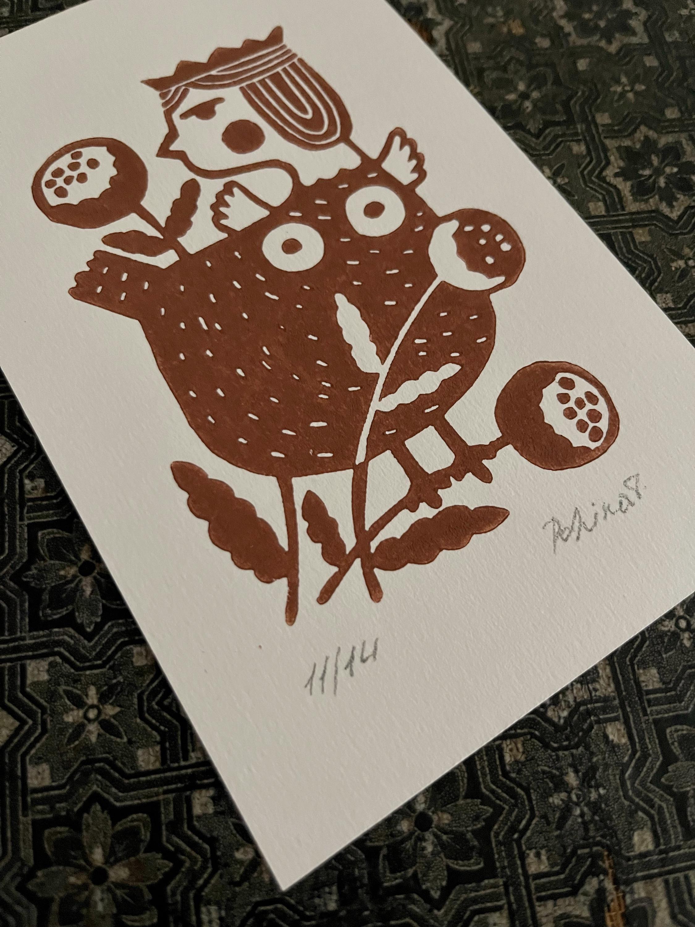 Limited edition hand-carved linocut print “Paradise Bird”