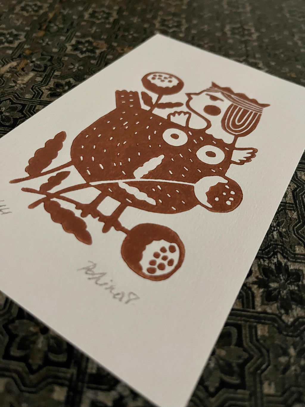 Limited edition hand-carved linocut print “Paradise Bird”
