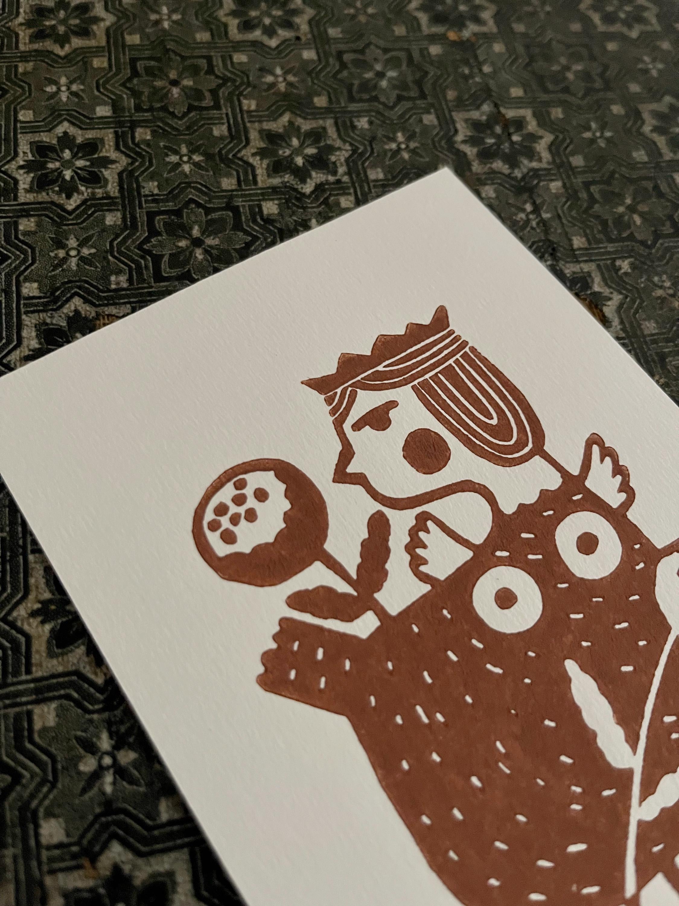 Limited edition hand-carved linocut print “Paradise Bird”