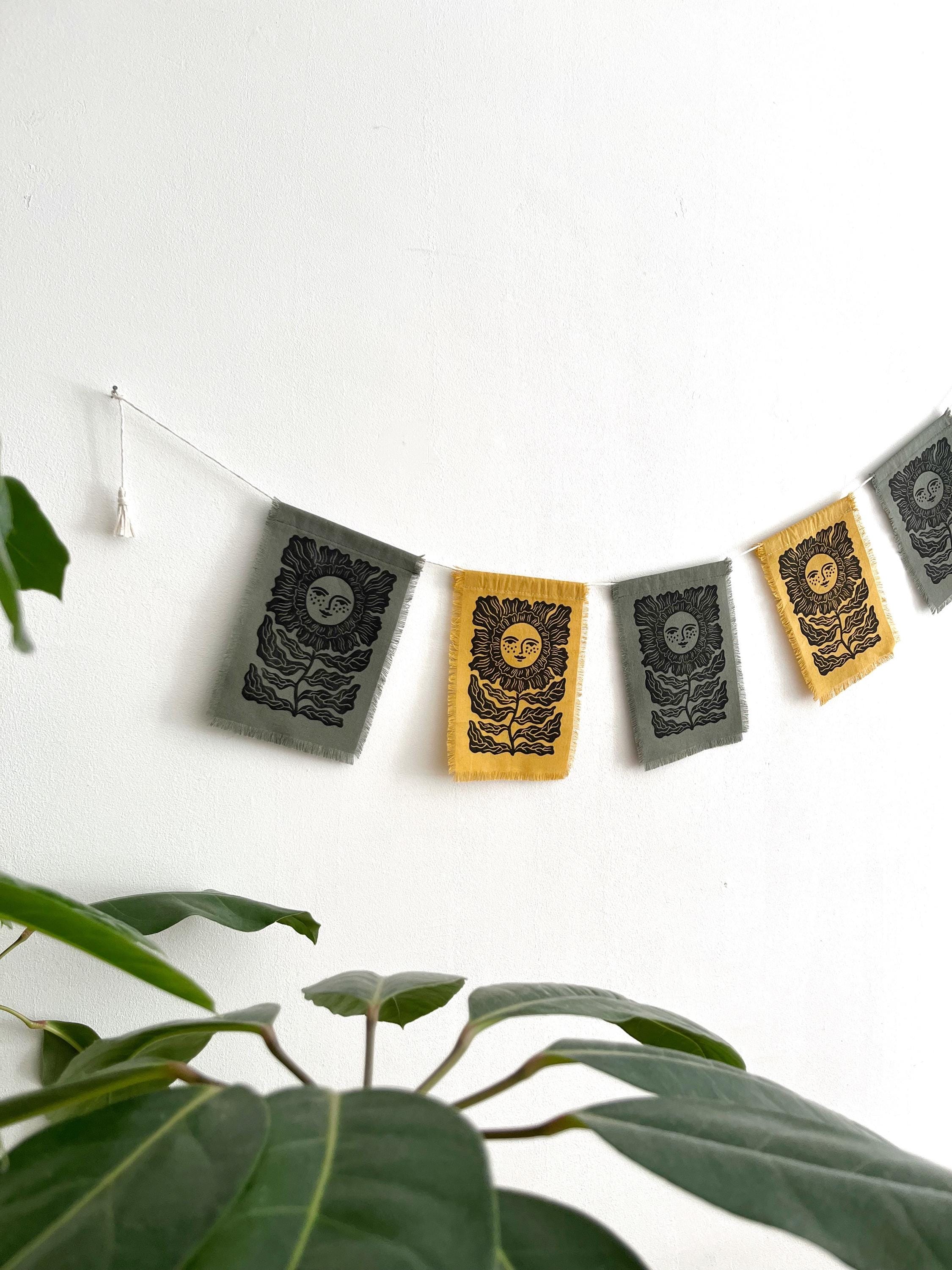 Hand-printed garland with flower