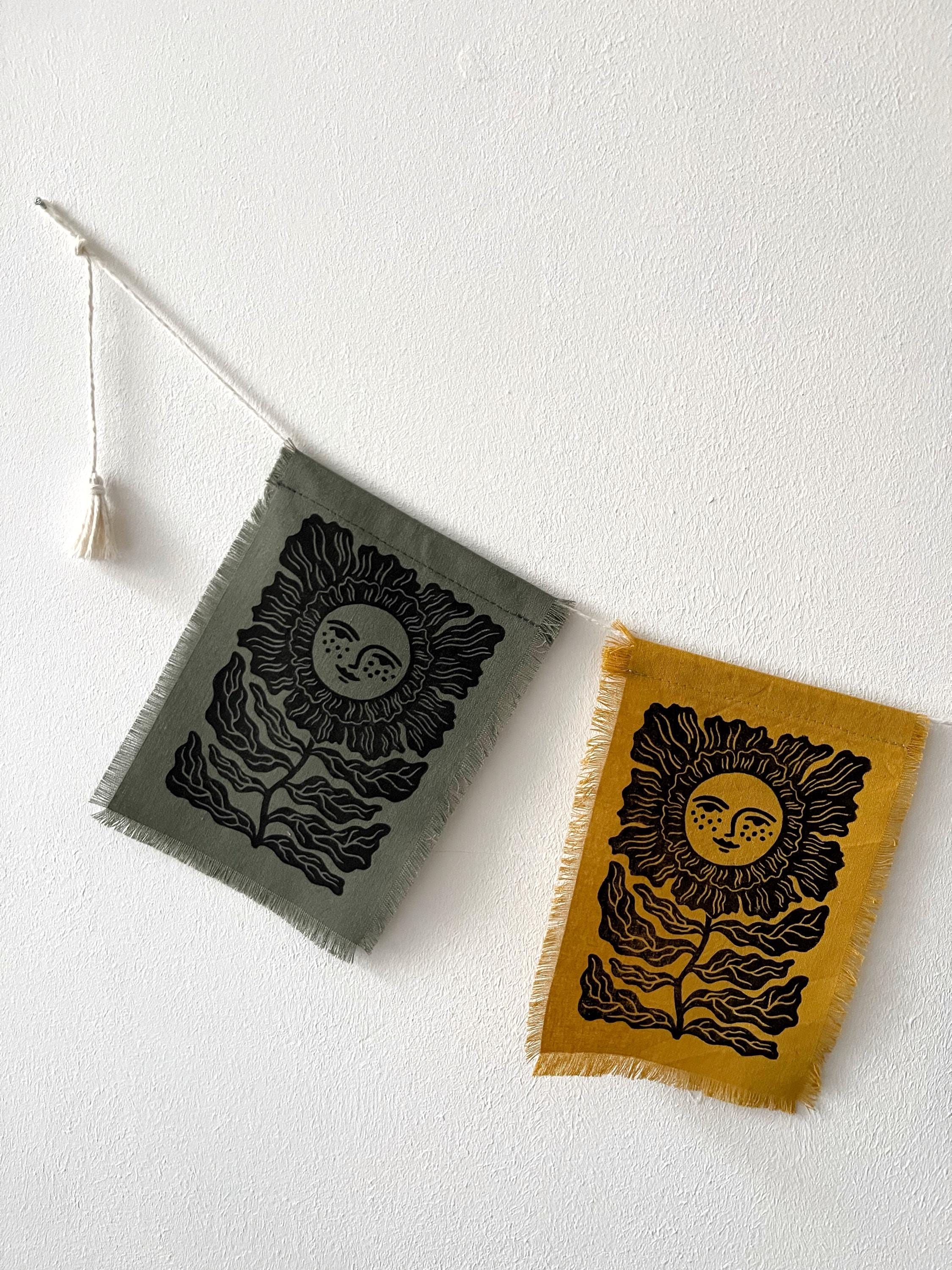 Hand-printed garland with flower