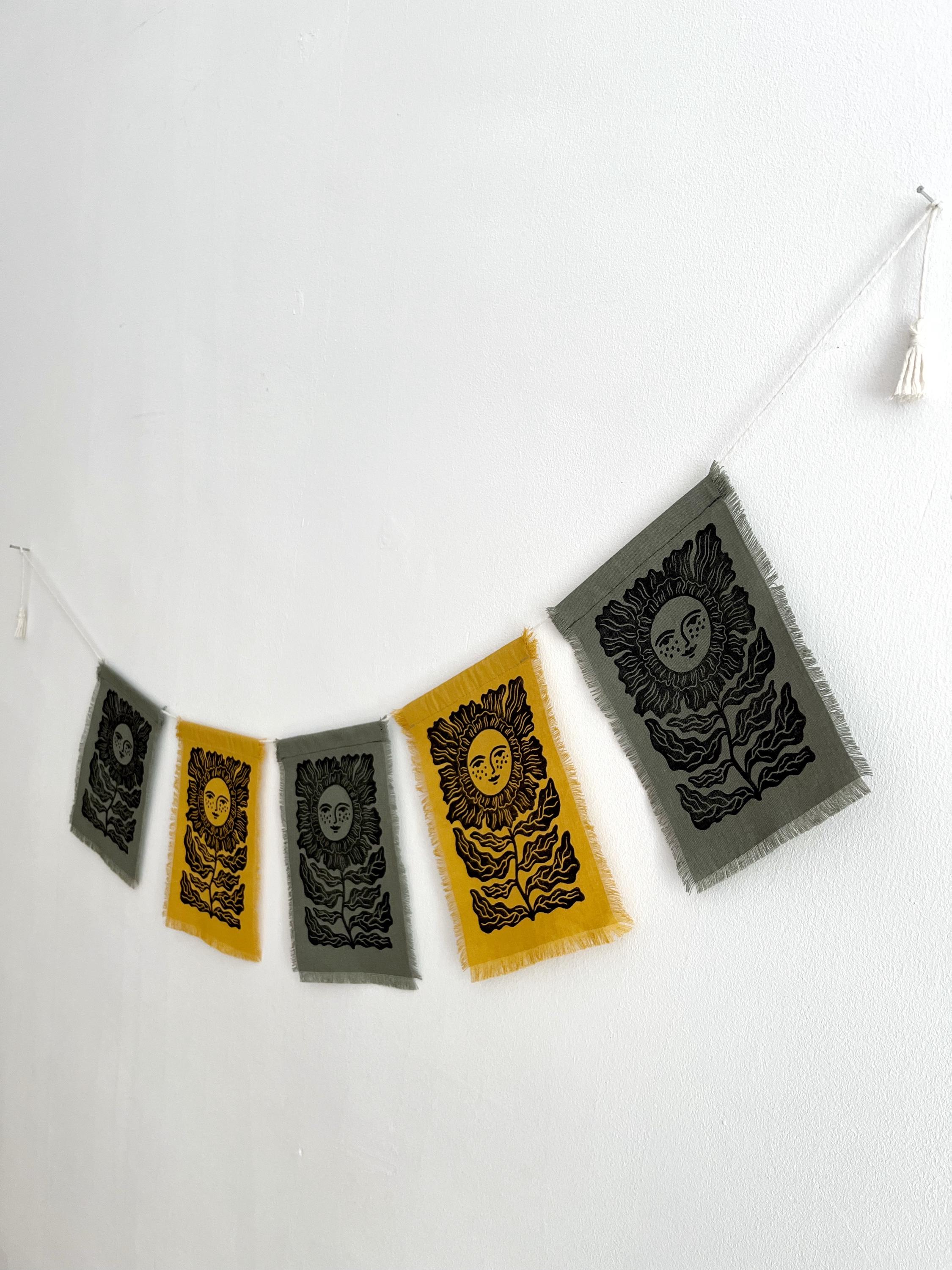 Hand-printed garland with flower
