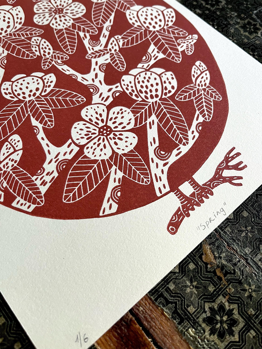 Original hand-carved linocut print “Spring”