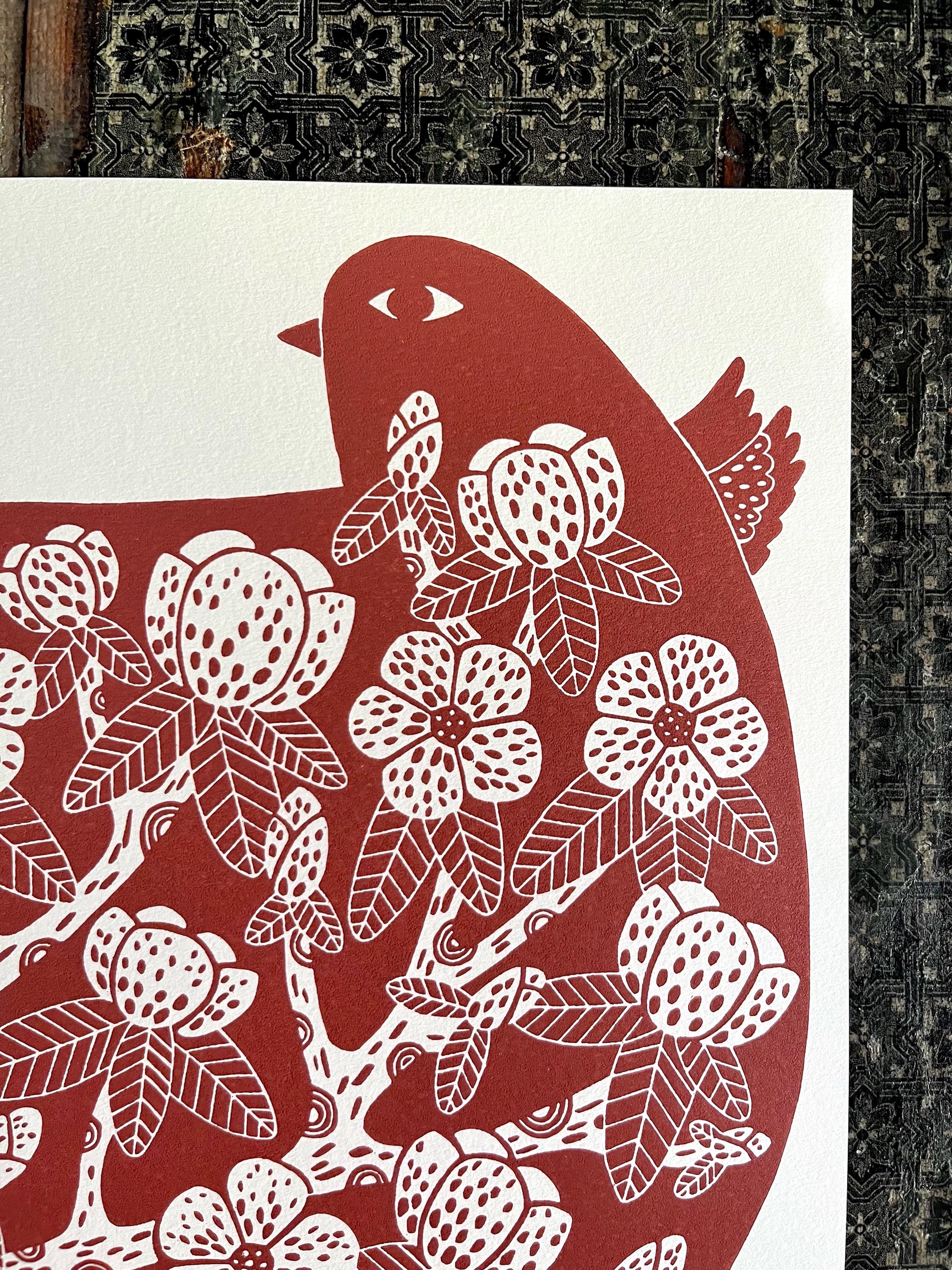 Original hand-carved linocut print “Spring”