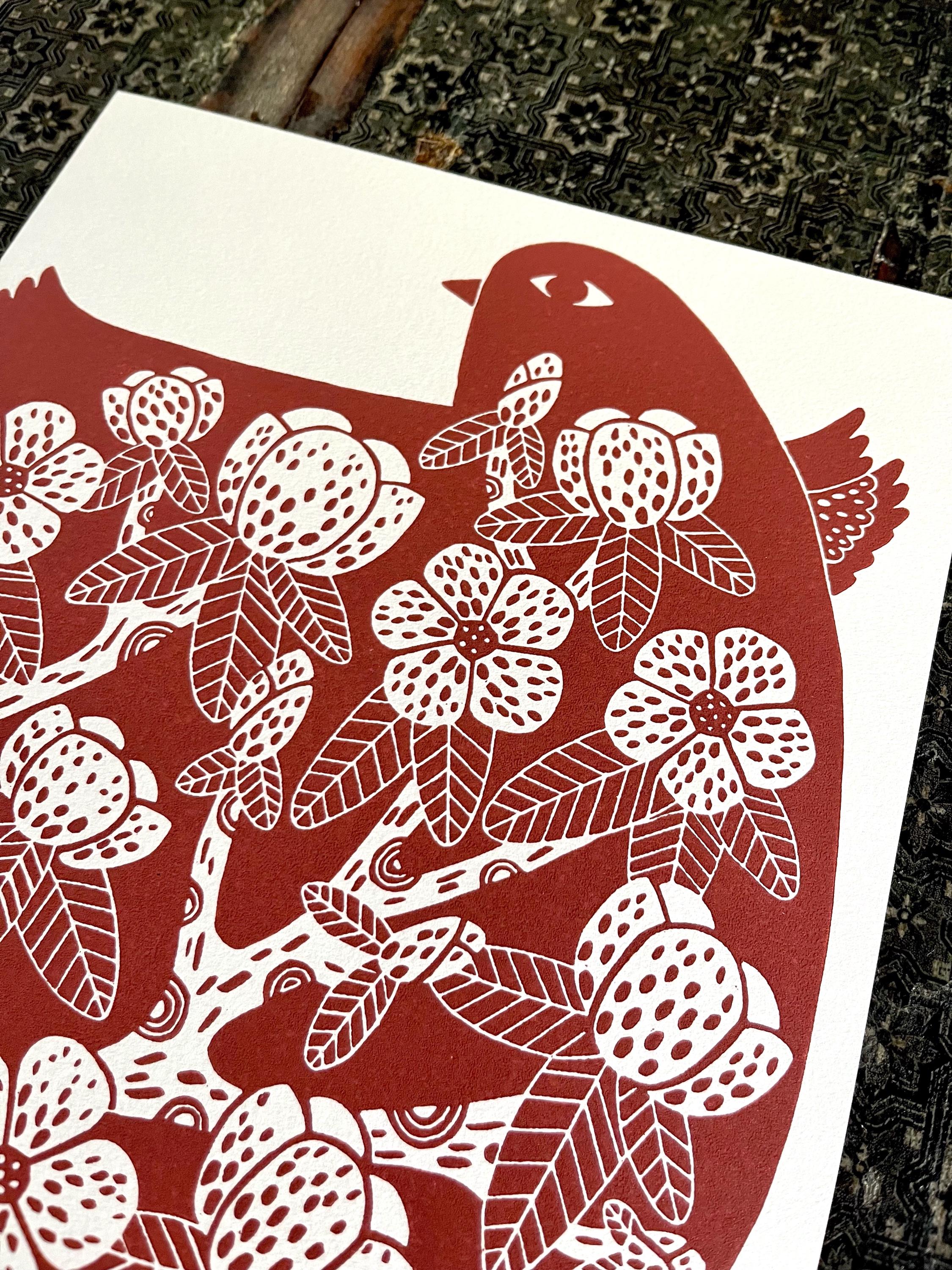 Original hand-carved linocut print “Spring”