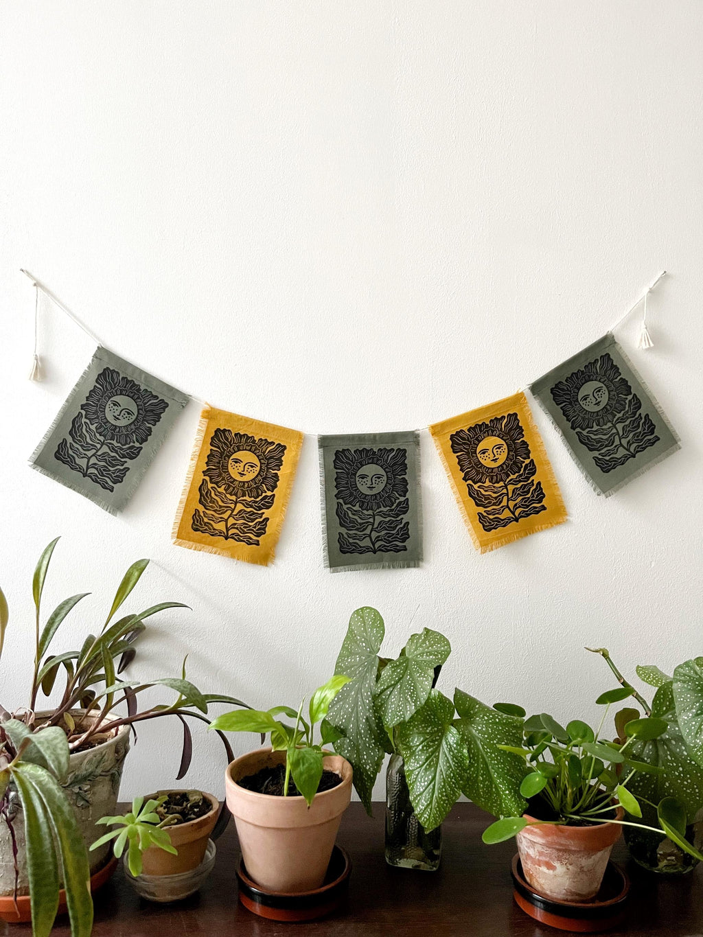 Hand-printed garland with flower