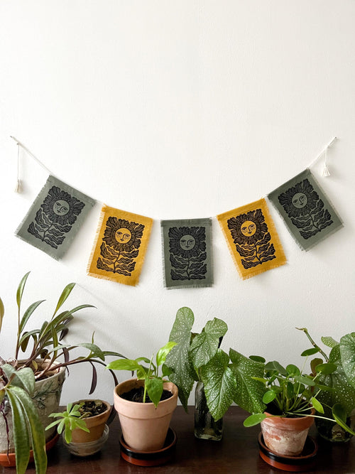 Hand-printed garland with flower